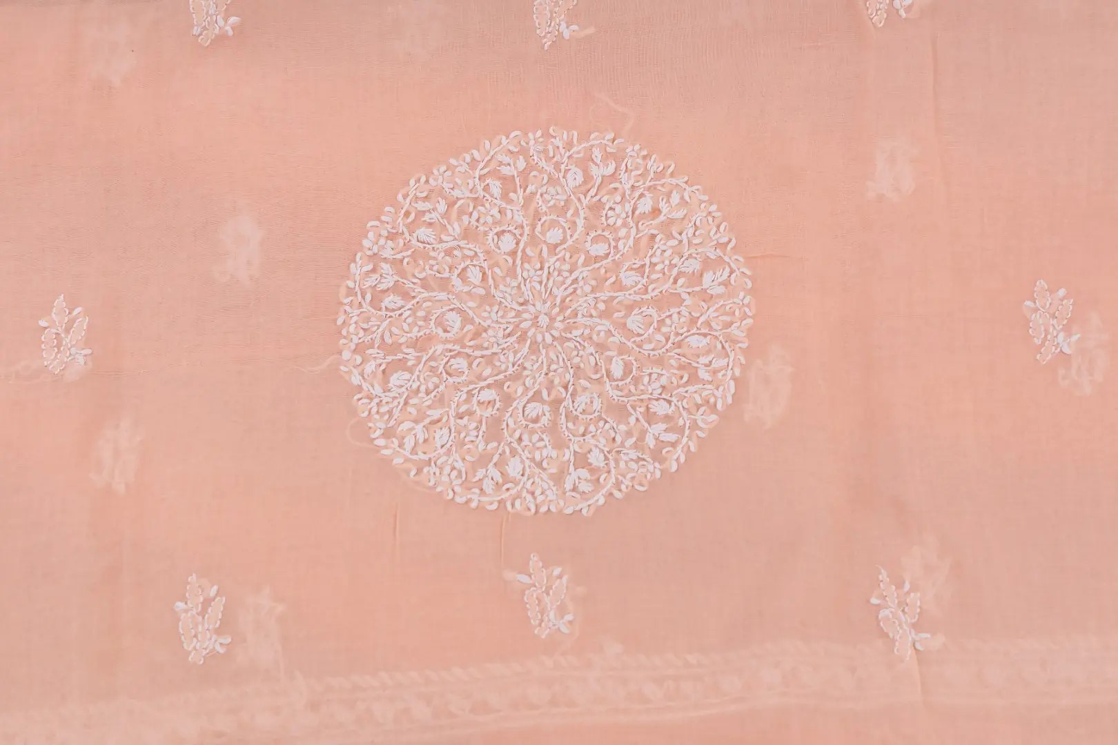 Traditional Lucknow Chikankari Peach Cotton Unstitched 3-Piece Kurti Set by Adrika
