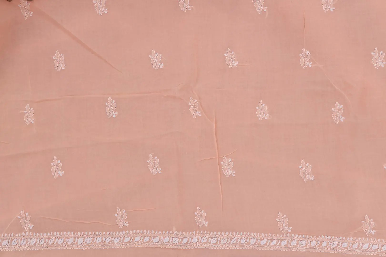 Elegant Lucknow Chikankari Peach Cotton Unstitched 3-Piece Kurti Set by Adrika