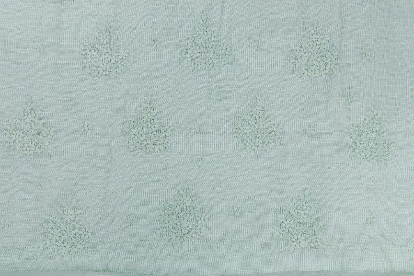 Elegant Lucknow Chikankari Fern Green Kota Cotton Unstitched 3-Piece Kurti Set by Adrika