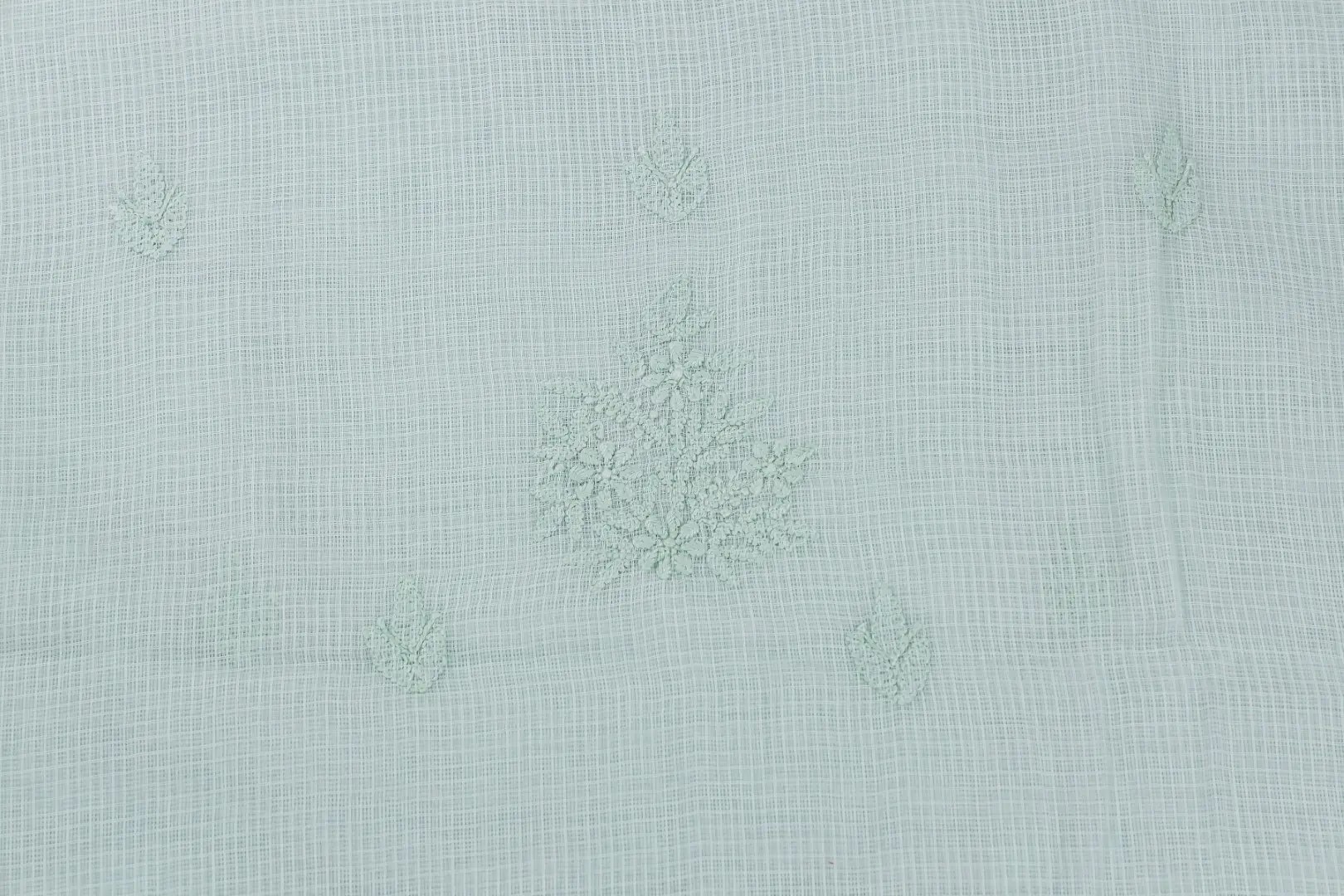Traditional Lucknow Chikankari Fern Green Kota Cotton Unstitched 3-Piece Kurti Set by Adrika