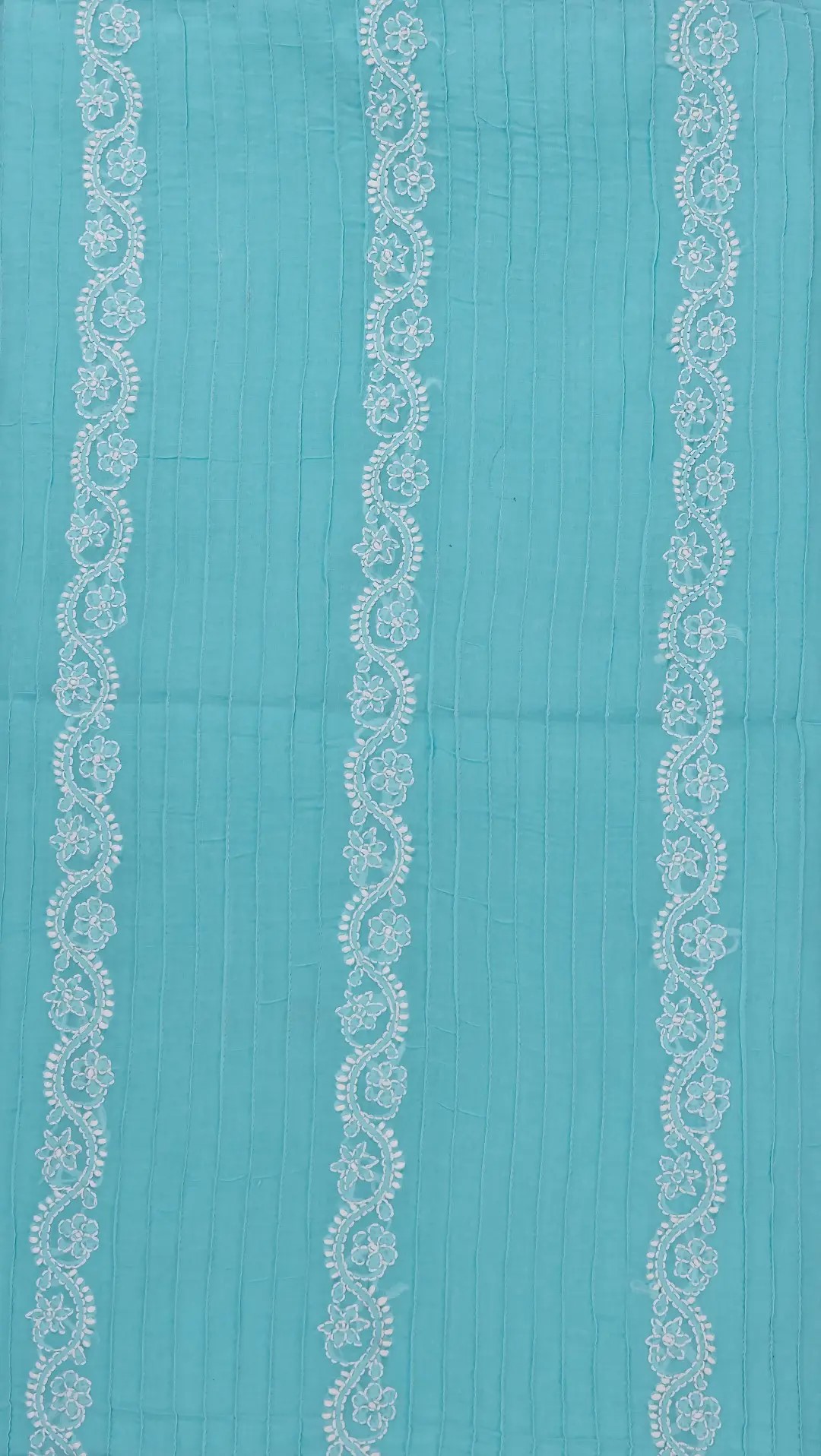 Beautiful Lucknow Chikankari Turquoise Blue Cotton Unstitched 3-Piece Kurti Set by Adrika