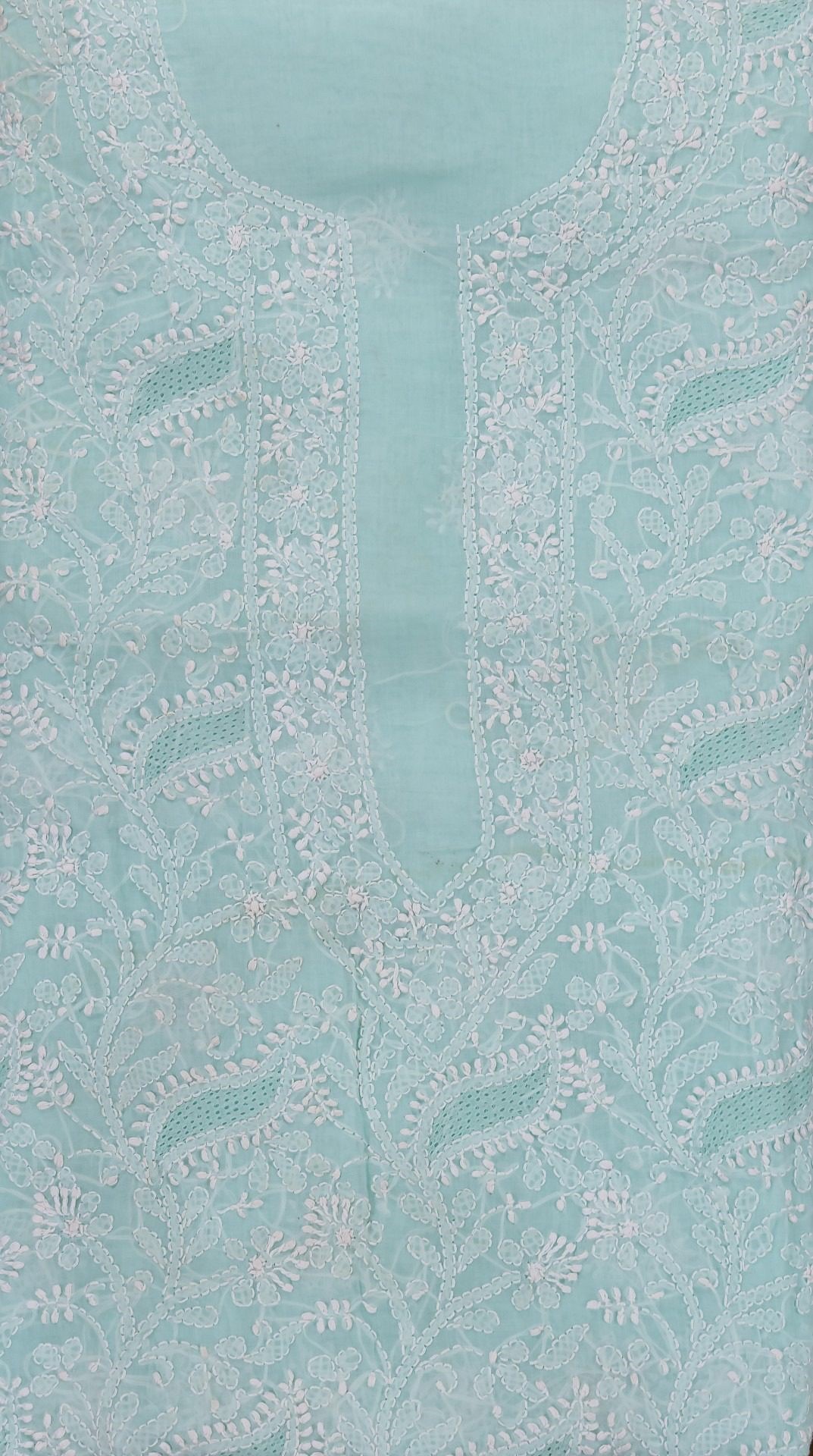 Adrika's premium Lucknow Chikankari Fern Green Cotton Unstitched 3-Piece Kurti Set