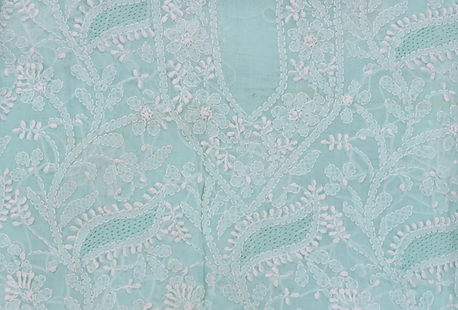 Beautiful Lucknow Chikankari Fern Green Cotton Unstitched 3-Piece Kurti Set by Adrika