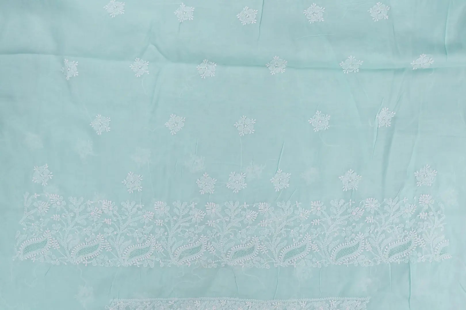 Traditional Lucknow Chikankari Fern Green Cotton Unstitched 3-Piece Kurti Set by Adrika
