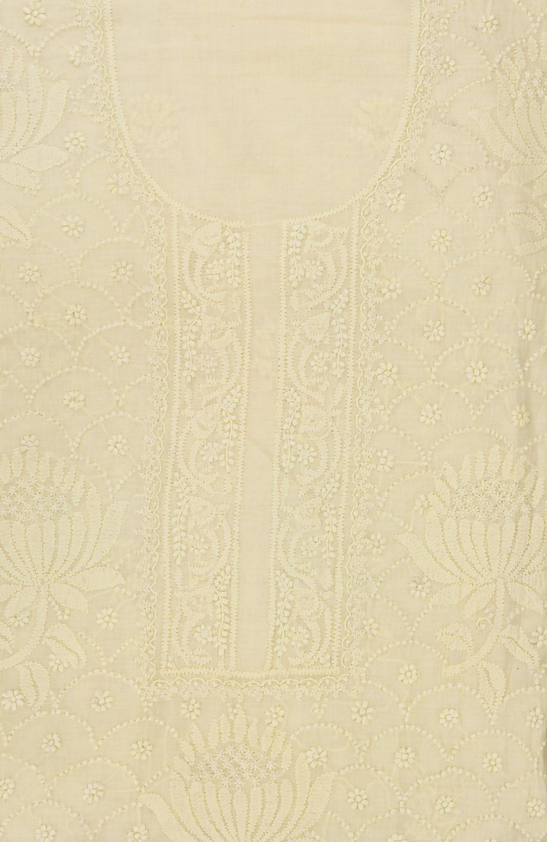 Handcrafted Lucknow Chikankari Crayola Lemon Yellow Mangalgiri Cotton Unstitched 2-Piece Kurti Set by Adrika