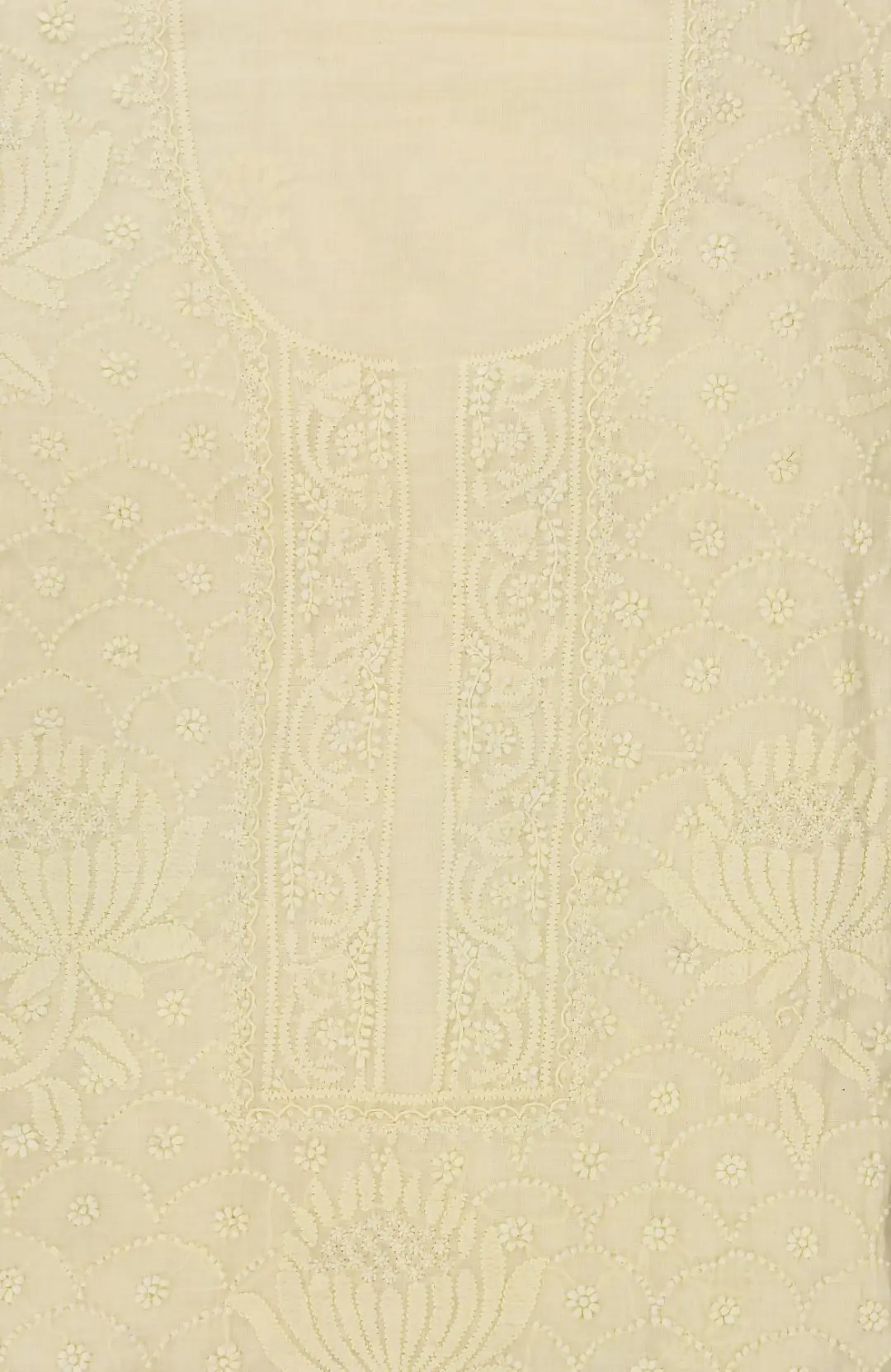 Handcrafted Lucknow Chikankari Crayola Lemon Yellow Mangalgiri Cotton Unstitched 2-Piece Kurti Set by Adrika