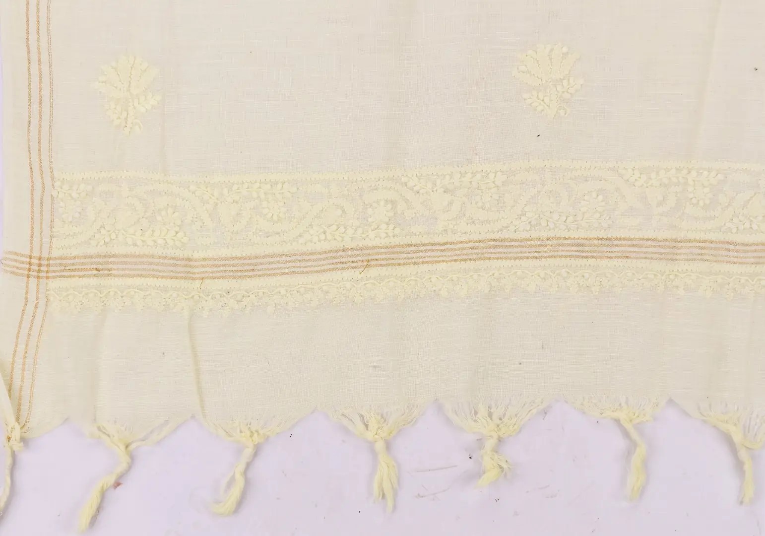 Exquisite Lucknow Chikankari Crayola Lemon Yellow Mangalgiri Cotton Unstitched 2-Piece Kurti Set by Adrika