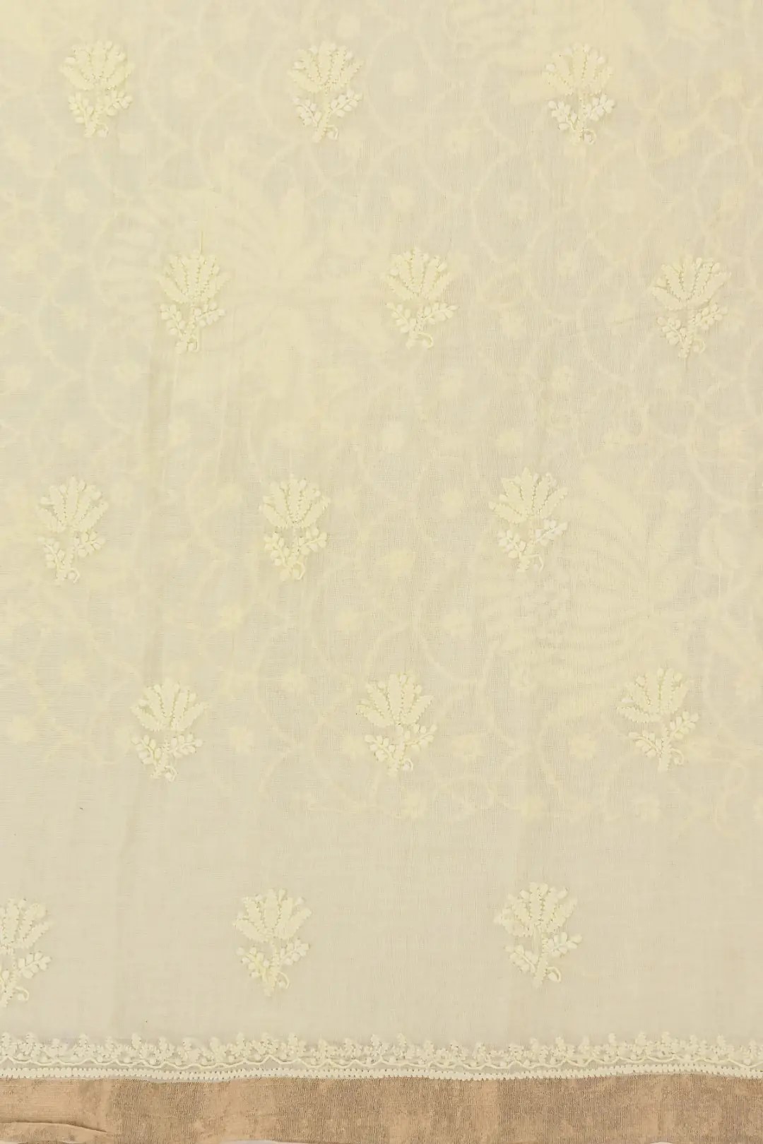 Hand-embroidered Lucknow Chikankari Crayola Lemon Yellow Mangalgiri Cotton Unstitched 2-Piece Kurti Set by Adrika