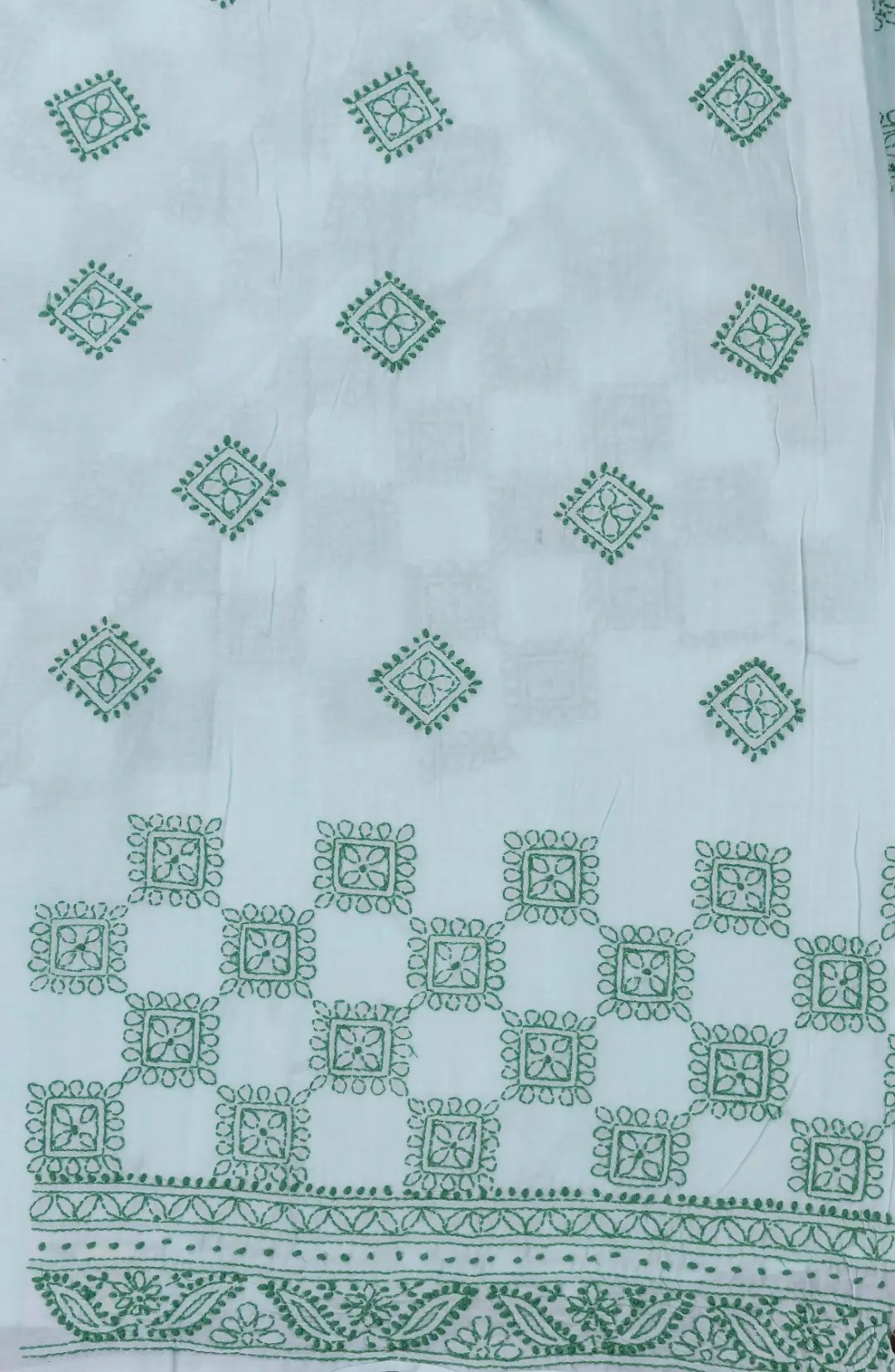 Exquisite Lucknow Chikankari Mint Green Cotton Unstitched 2-Piece Kurti Set by Adrika