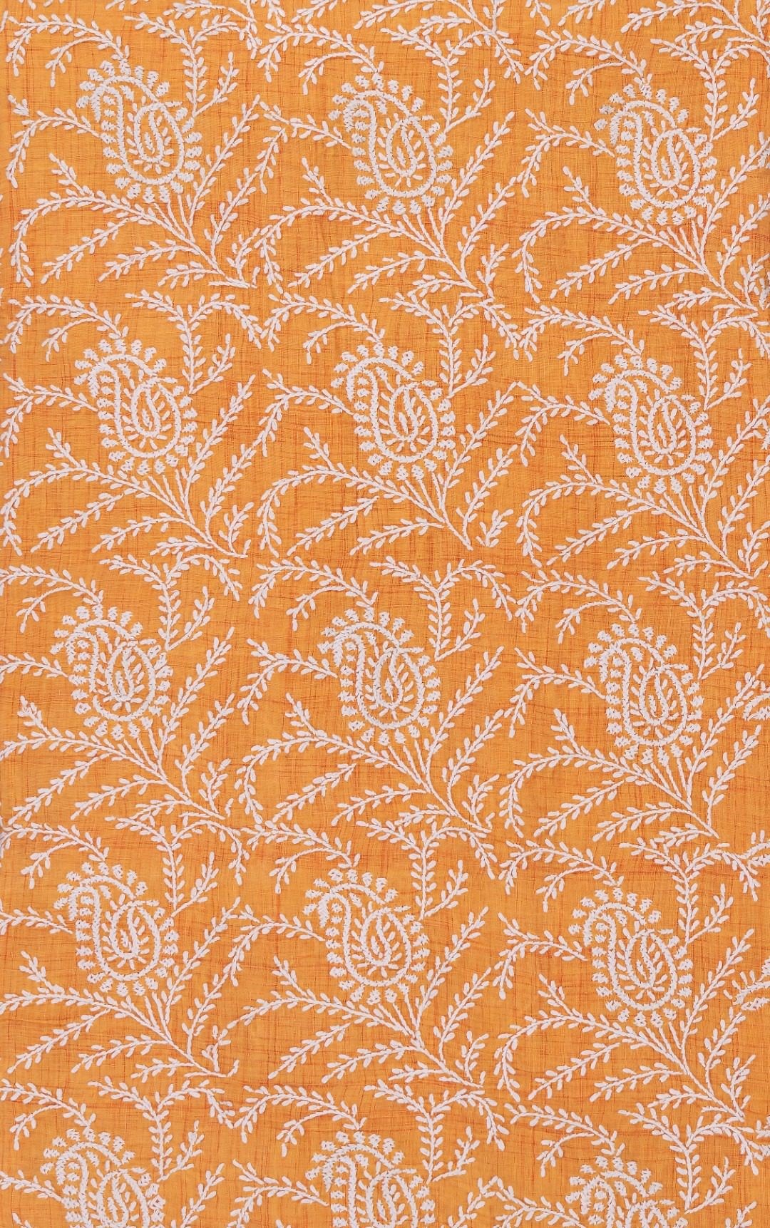 Hand-embroidered Lucknow Chikankari Orange Cotton Unstitched Kurti by Adrika