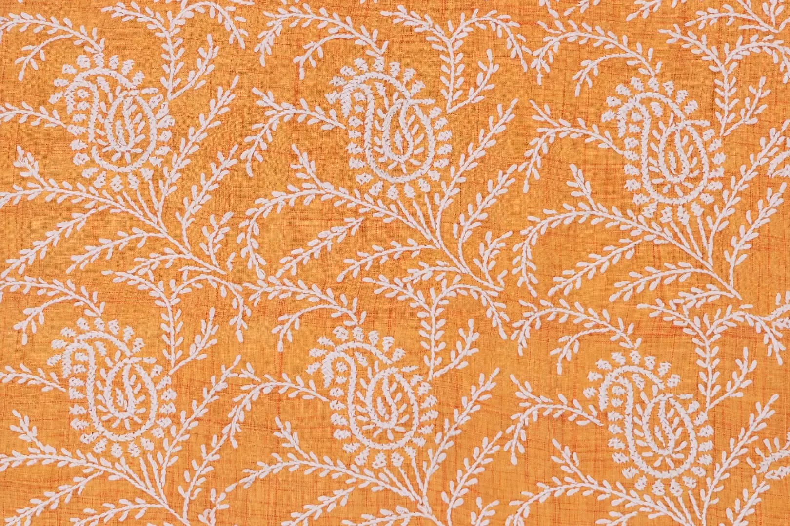 Handcrafted Lucknow Chikankari Orange Cotton Unstitched Kurti by Adrika