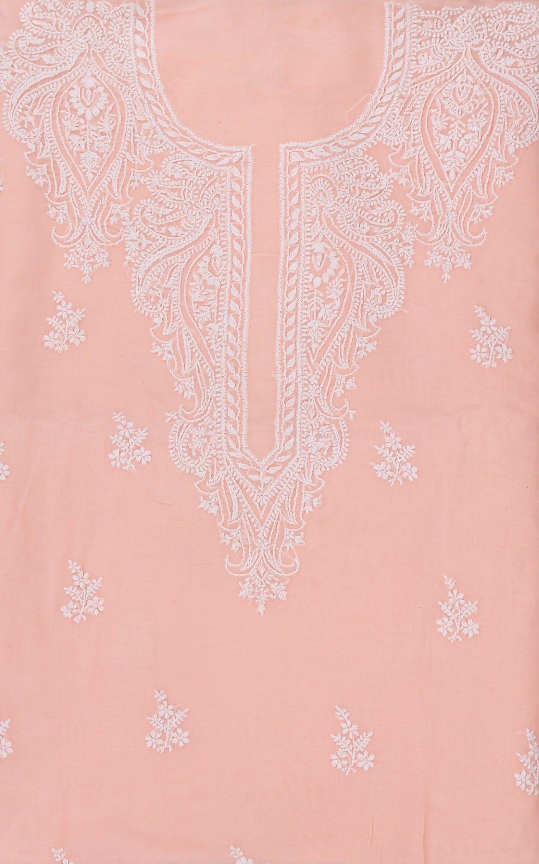 Elegant Lucknow Chikankari Peach Colour Cotton Unstitched 3-Piece Kurti Set by Adrika