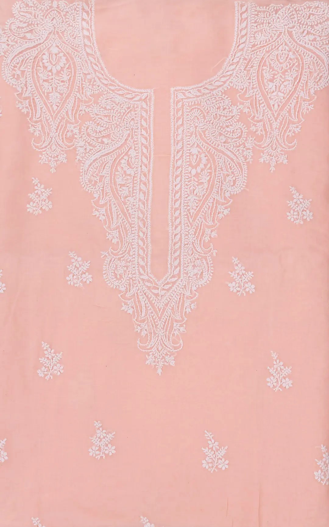 Elegant Lucknow Chikankari Peach Colour Cotton Unstitched 3-Piece Kurti Set by Adrika