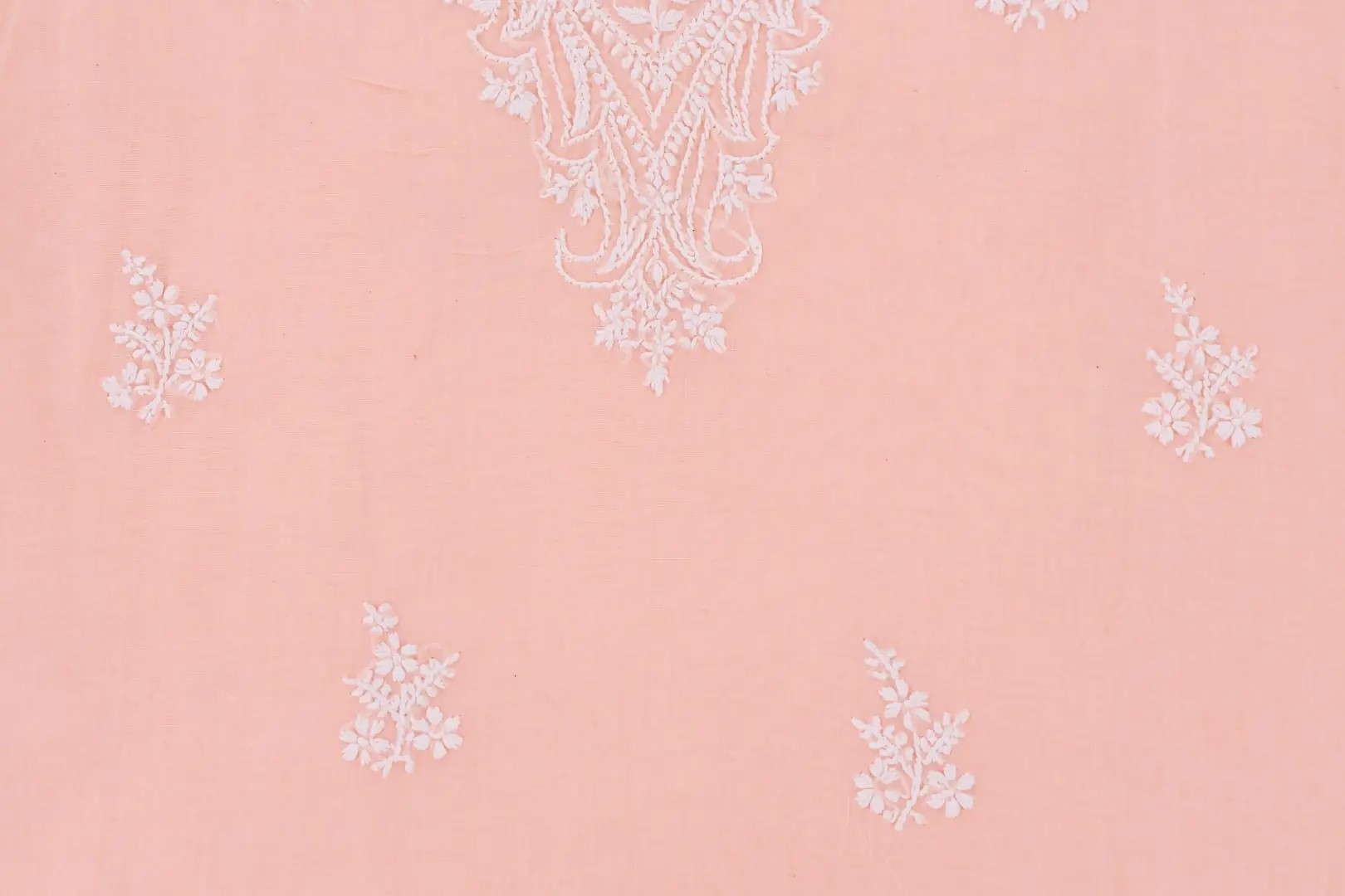 Handcrafted Lucknow Chikankari Peach Colour Cotton Unstitched 3-Piece Kurti Set by Adrika