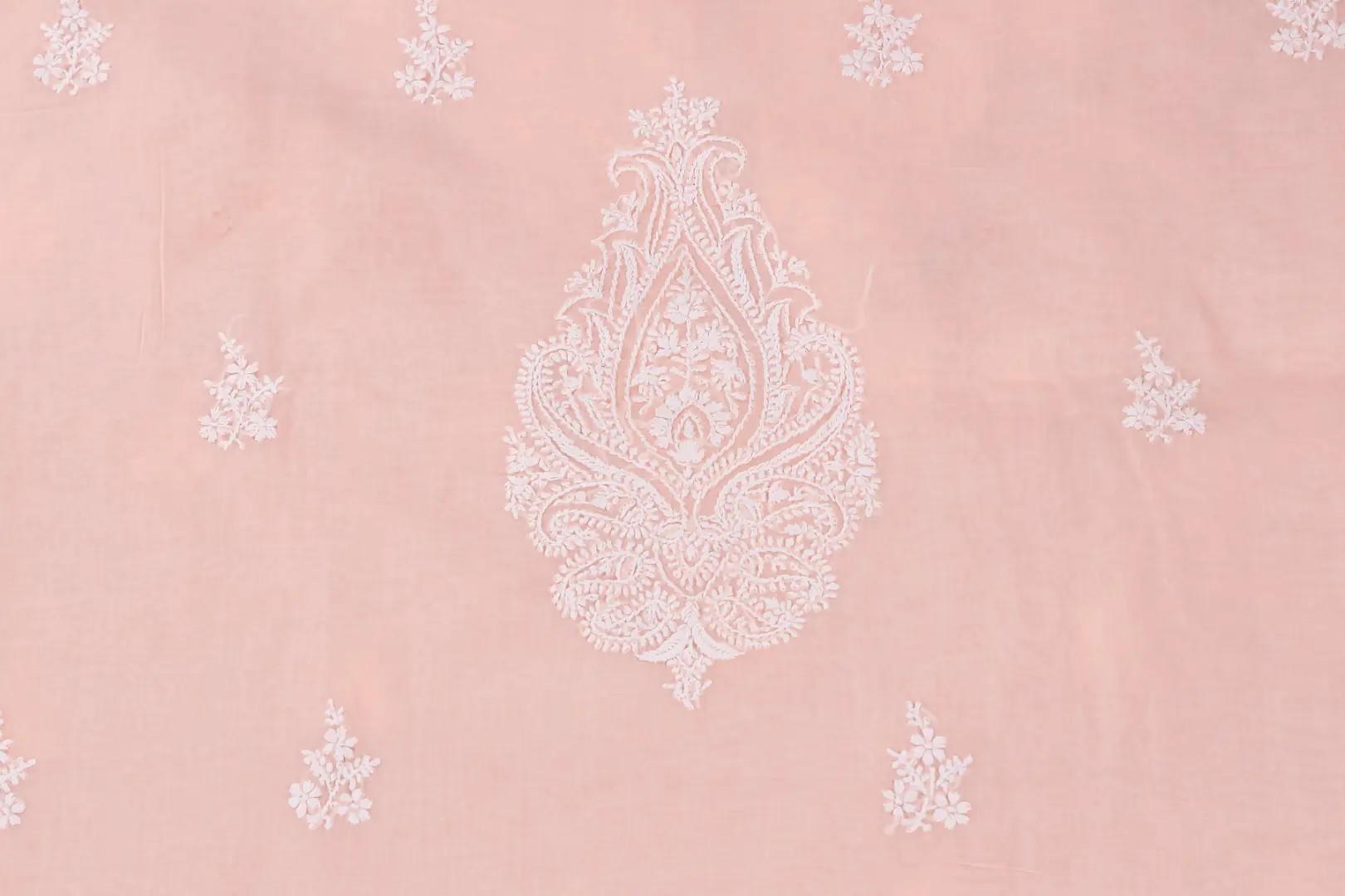 Traditional Lucknow Chikankari Peach Colour Cotton Unstitched 3-Piece Kurti Set by Adrika