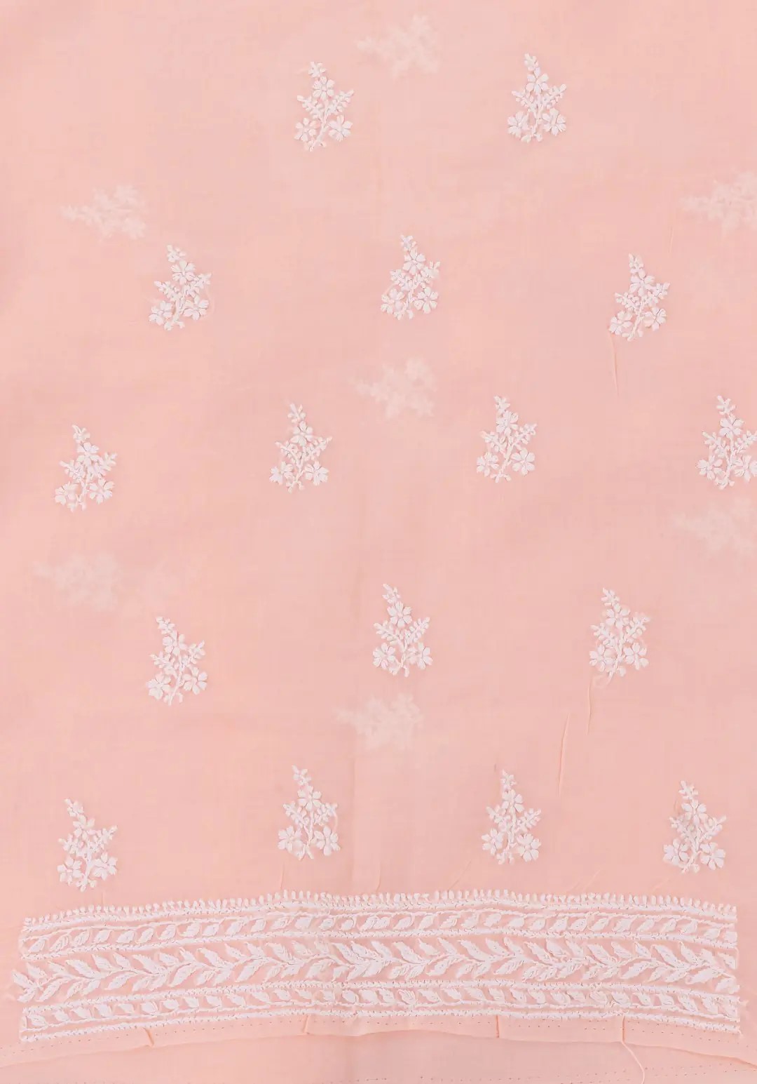 Adrika's luxurious Lucknow Chikankari Peach Colour Cotton Unstitched 3-Piece Kurti Set with intricate detailing
