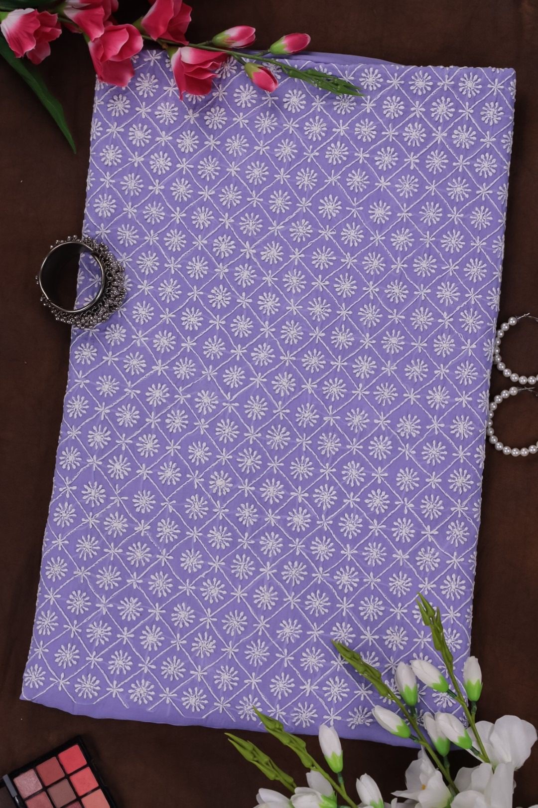 Adrika's Lucknow Chikankari Lavender Cotton Unstitched Kurti