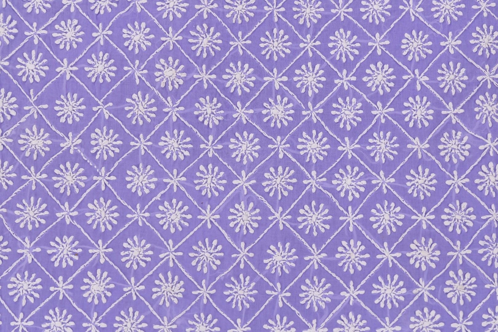 Hand-embroidered Lucknow Chikankari Lavender Cotton Unstitched Kurti by Adrika
