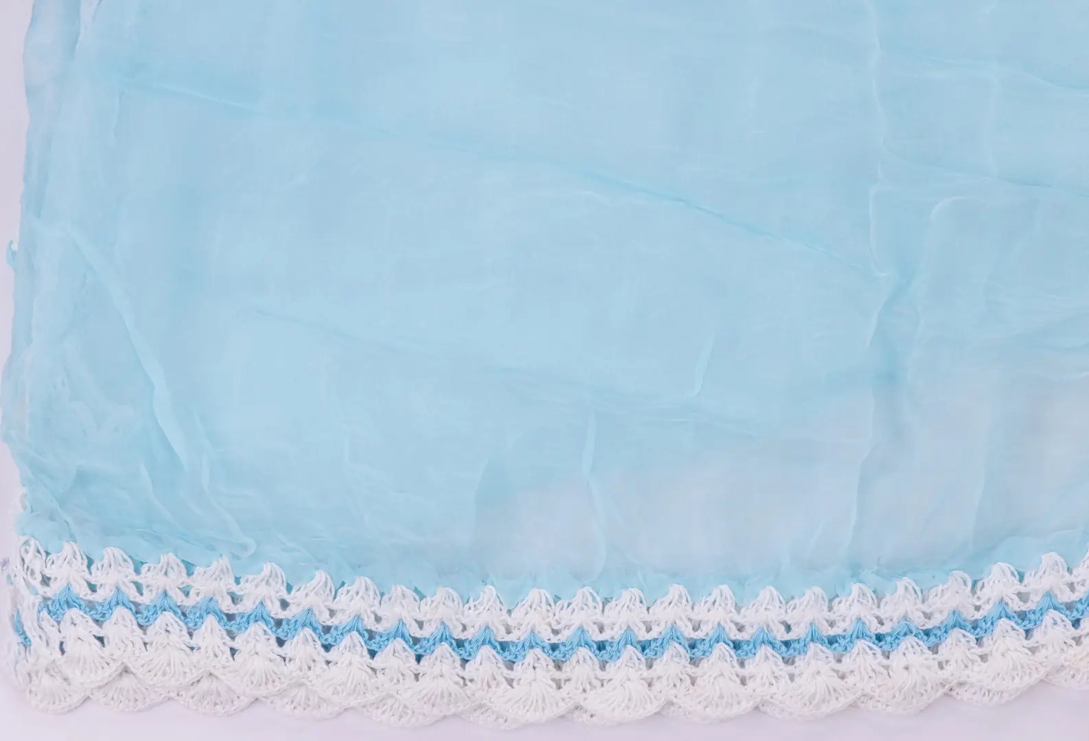Traditional Lucknow Chikankari Sky Blue Cotton Unstitched 3-Piece Kurti Set by Adrika