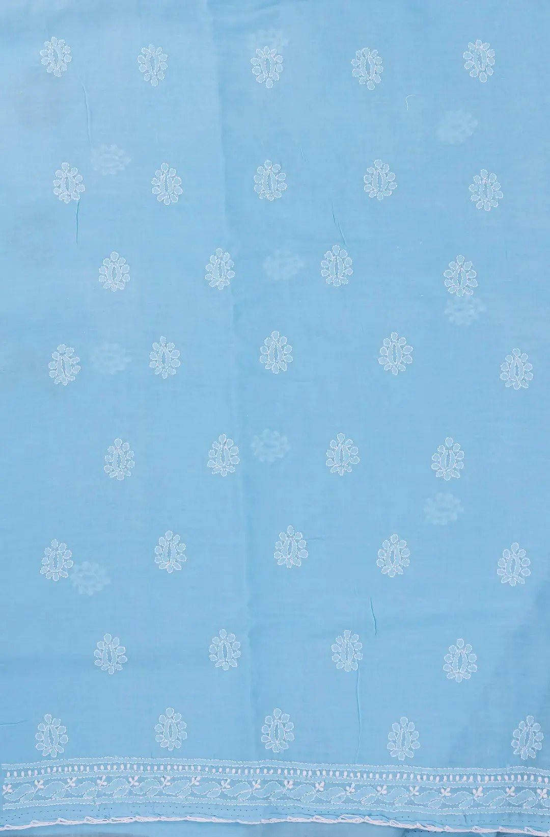 Elegant Lucknow Chikankari Sky Blue Cotton Unstitched 3-Piece Kurti Set by Adrika