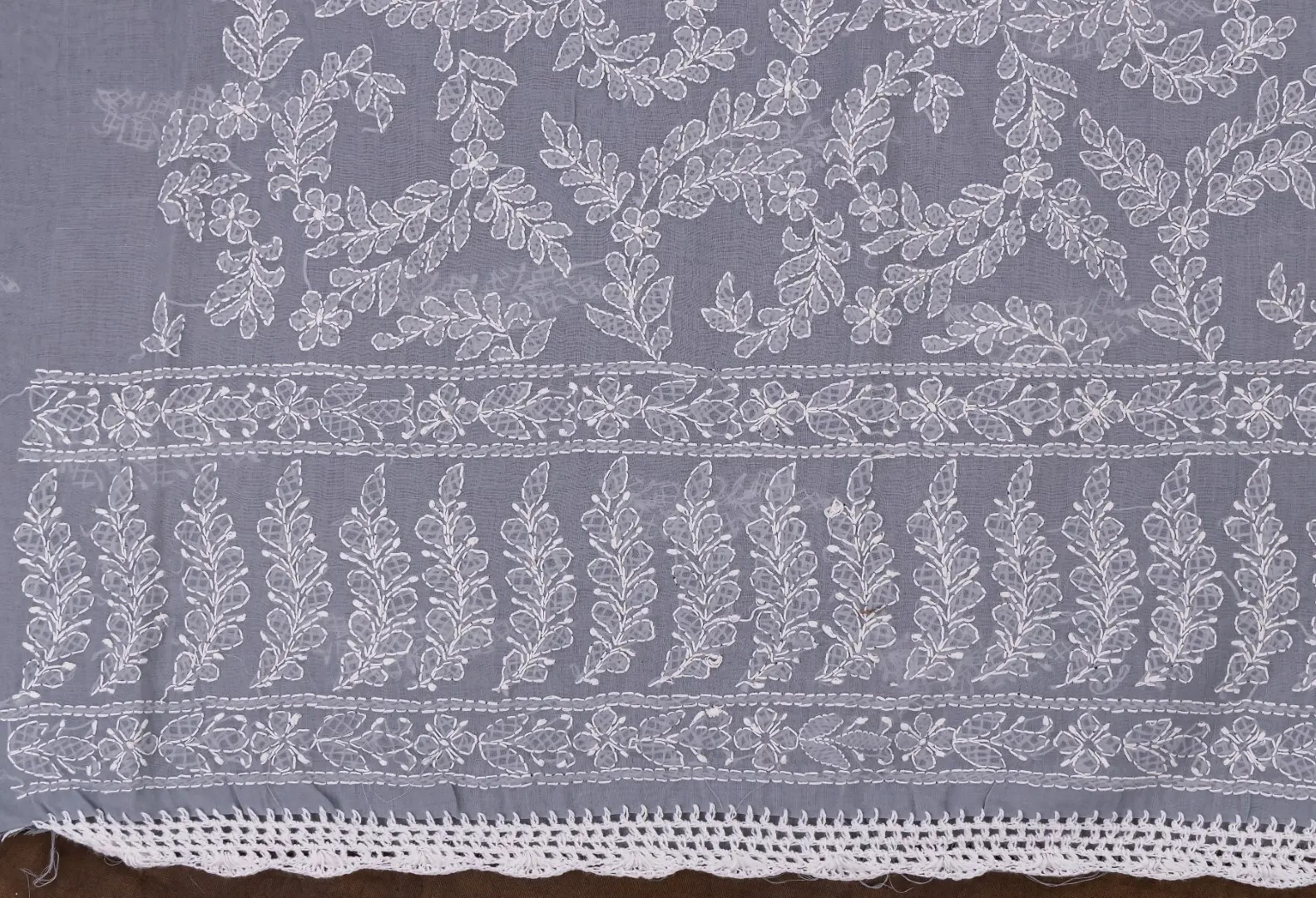 Traditional Lucknow Chikankari Grey Cotton Unstitched 3-Piece Kurti Set by Adrika
