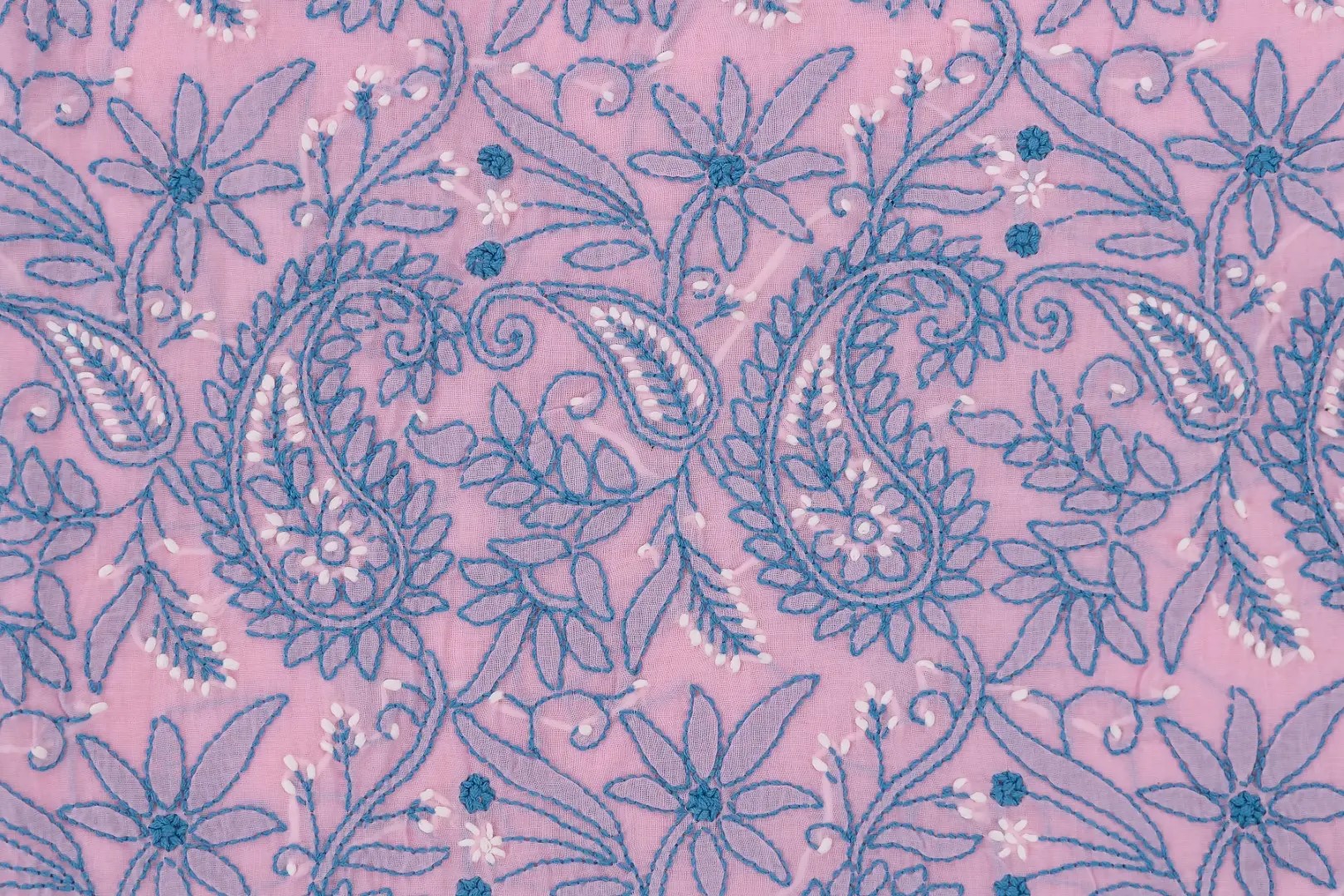 Handcrafted Lucknow Chikankari Pink Cotton Unstitched 3-Piece Kurti Set by Adrika