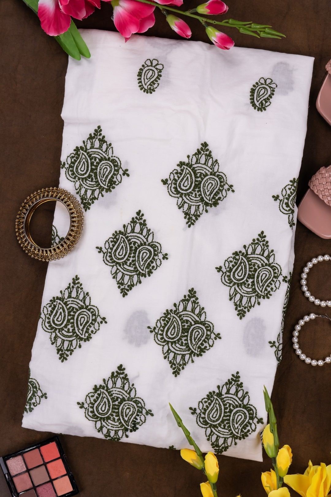 Adrika's Lucknow Chikankari White Cotton Unstitched Kurti