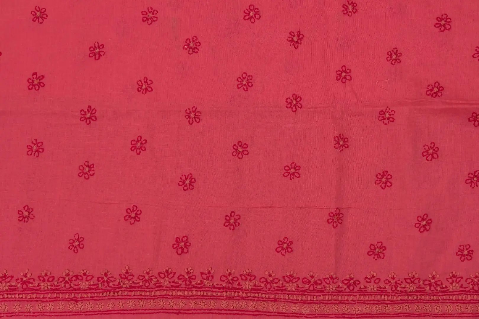 Adrika's luxurious Lucknow Chikankari Pastel Scarlet Cotton Unstitched 3-Piece Kurti Set with intricate detailing
