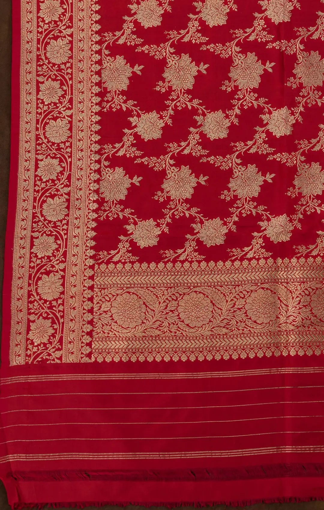 Traditional Banarasi Tussar Meenakari Kurti & Red Katan Dupatta Unstitched 2-Piece Set by Adrika