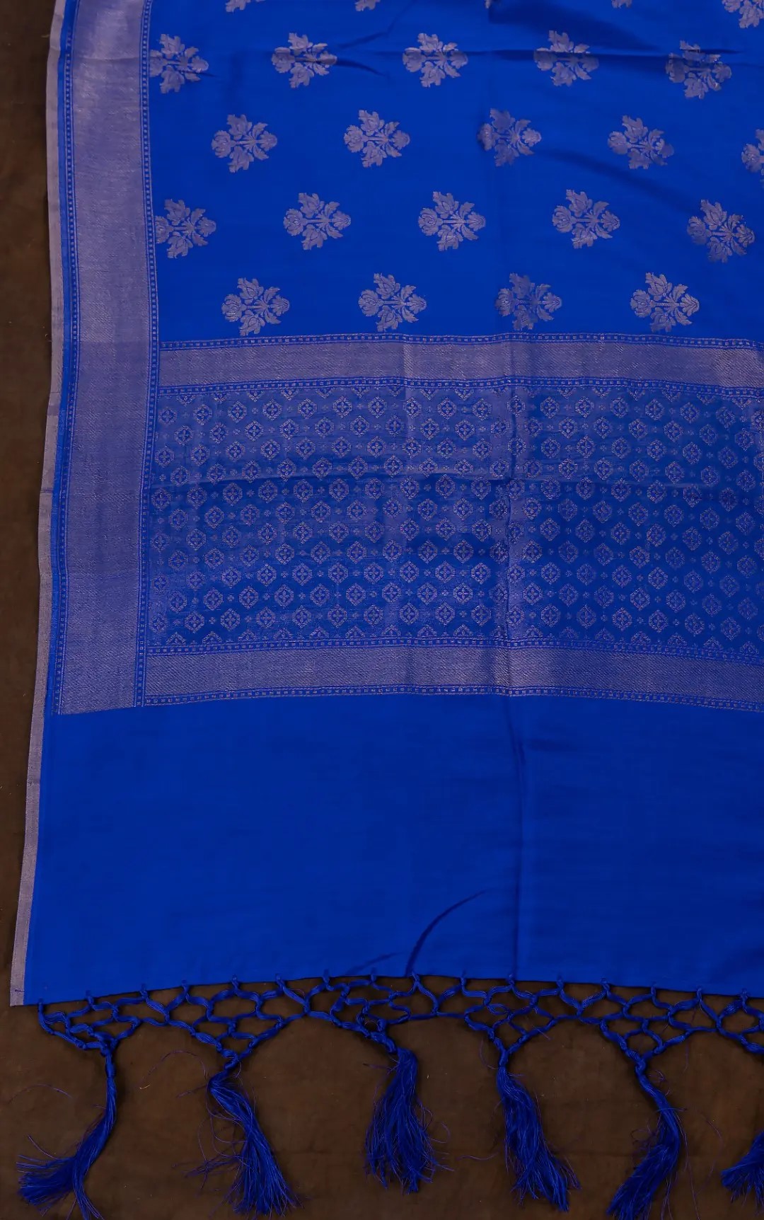 Traditional Banarasi Chiniya Silk Off White Kurti & Royale Blue Dupatta Unstitched 2-Piece Set by Adrika