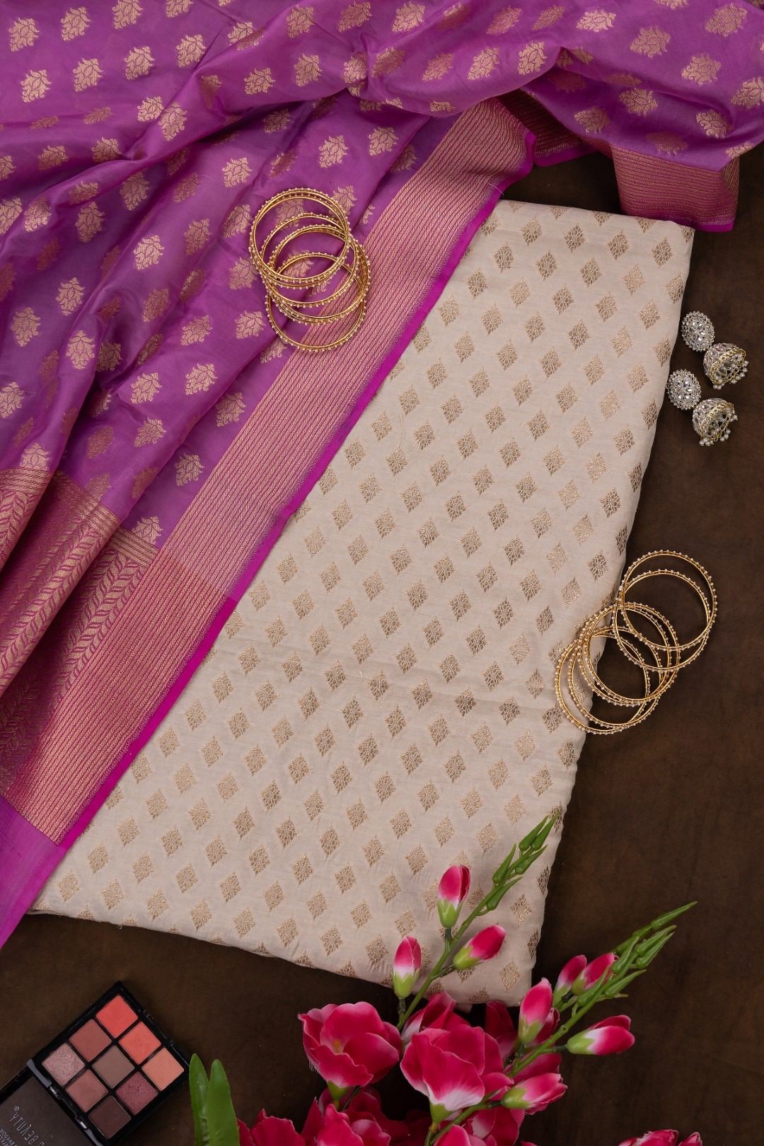Adrika's Banarasi Tussar Silk Kurti & Lavender Pink Georgette Dupatta Set