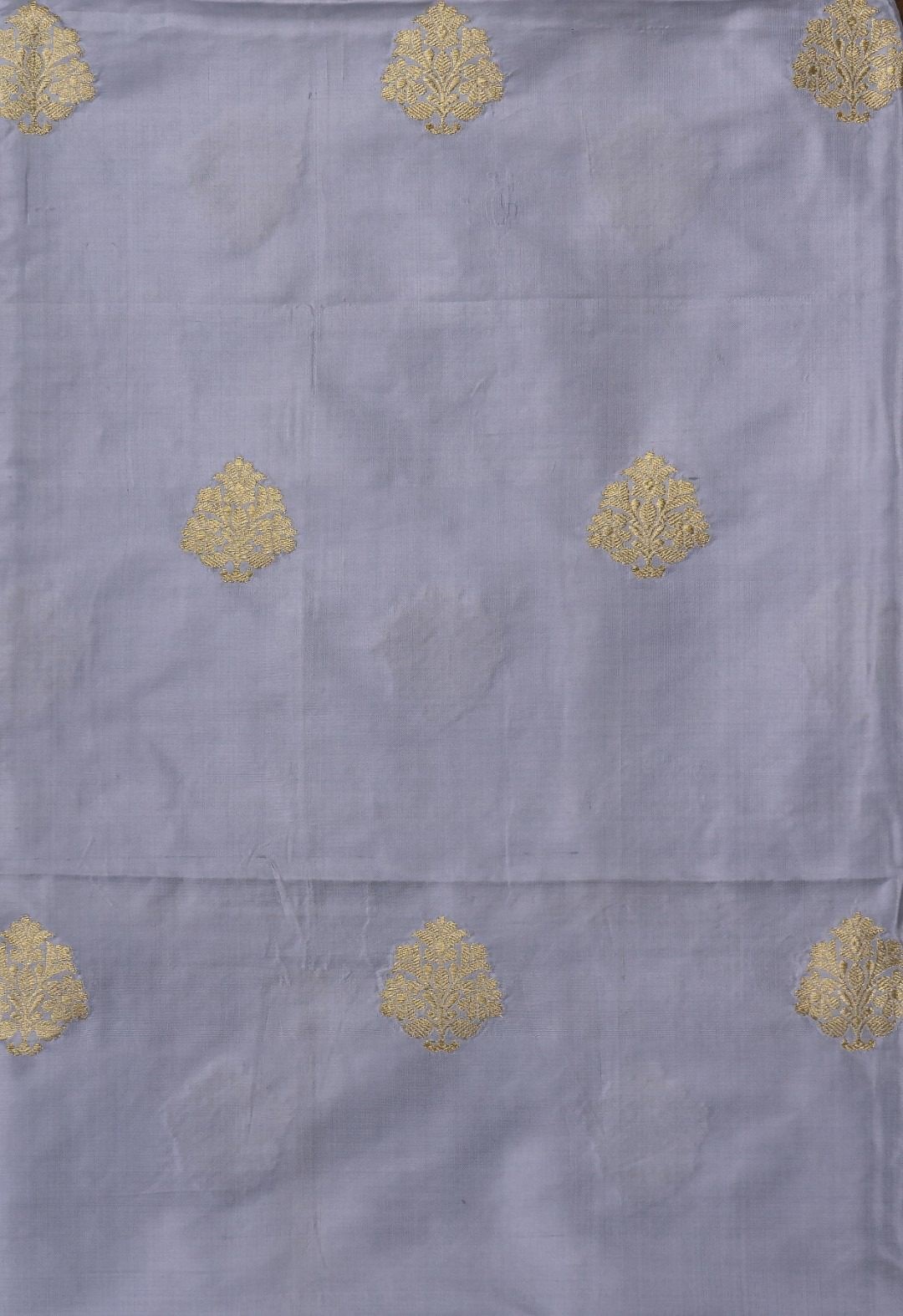Banarasi Grey Katan Silk Kurti & Red Chiniya Silk Dupatta Set