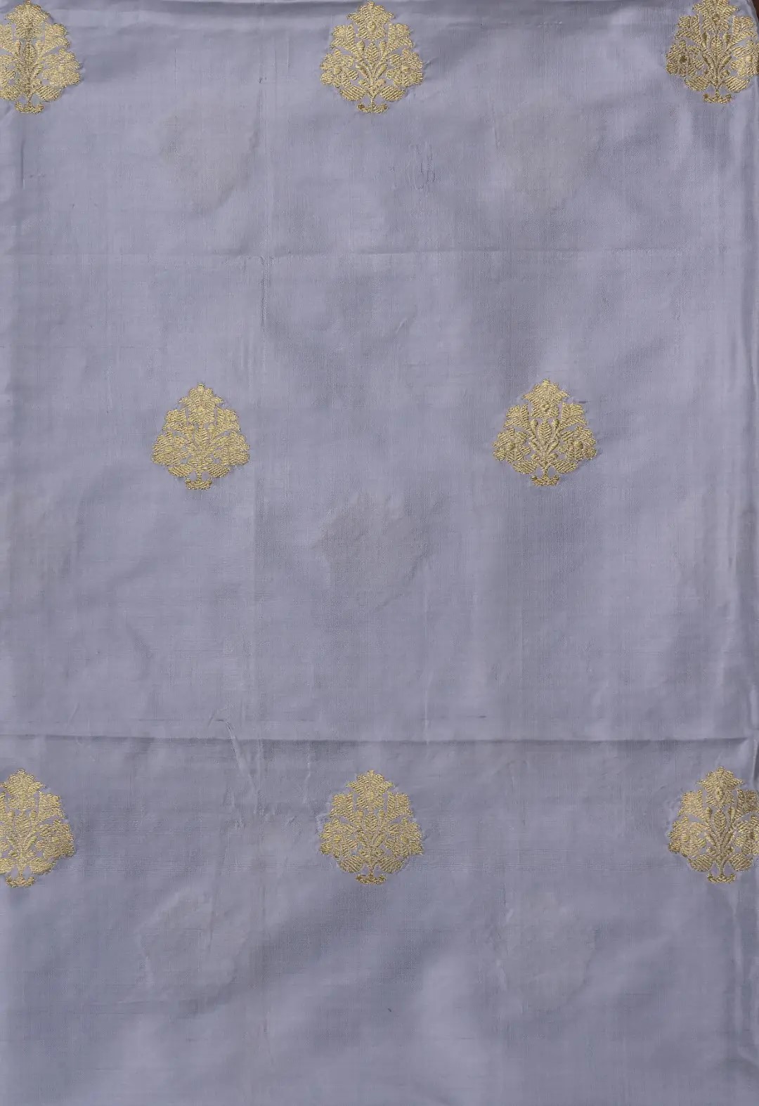 Banarasi Grey Katan Silk Kurti & Red Chiniya Silk Dupatta Set