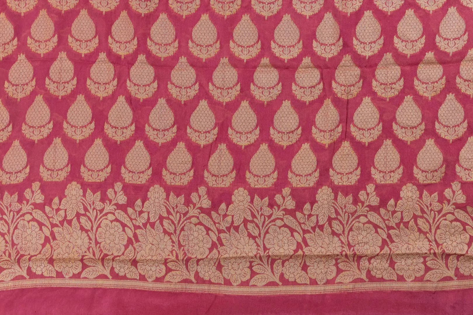 Adrika's elegant Pure Handloom Banarasi Chiffon Rose Pink Kurti & Dupatta Set