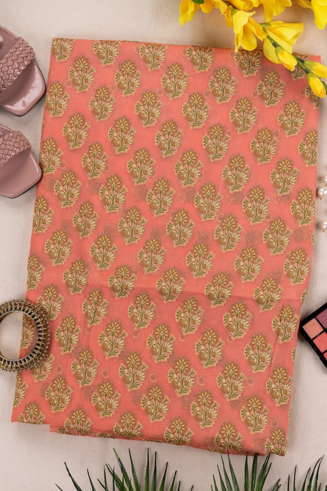 Adrika's Pure Handloom Banarasi Chiffon Peach Coloured Kurti & Dupatta Set with Meenakari Work