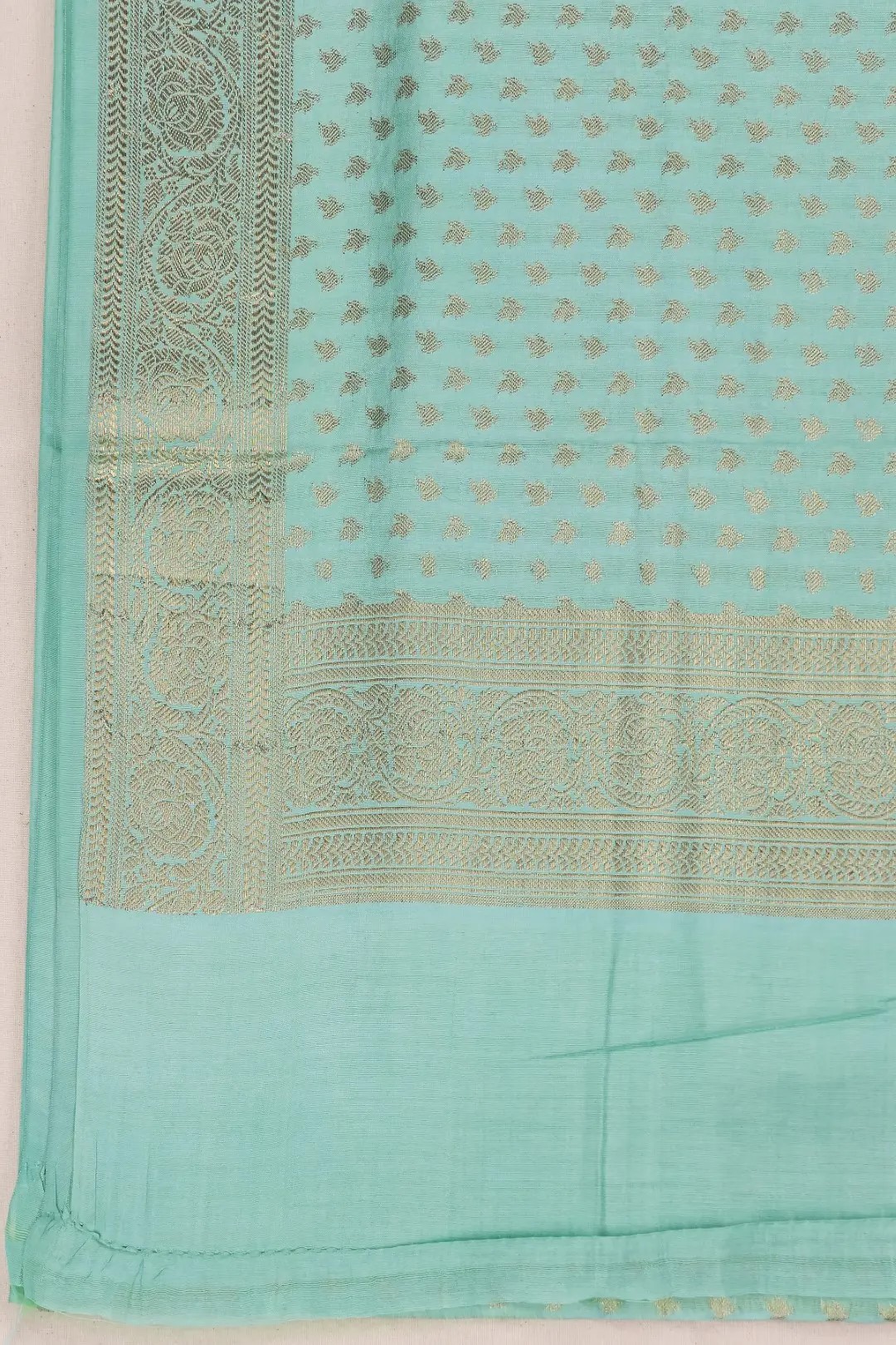 Traditional Banarasi Butter Silk Sea Green Kurti & Dupatta Set with Golden Zari Work by Adrika