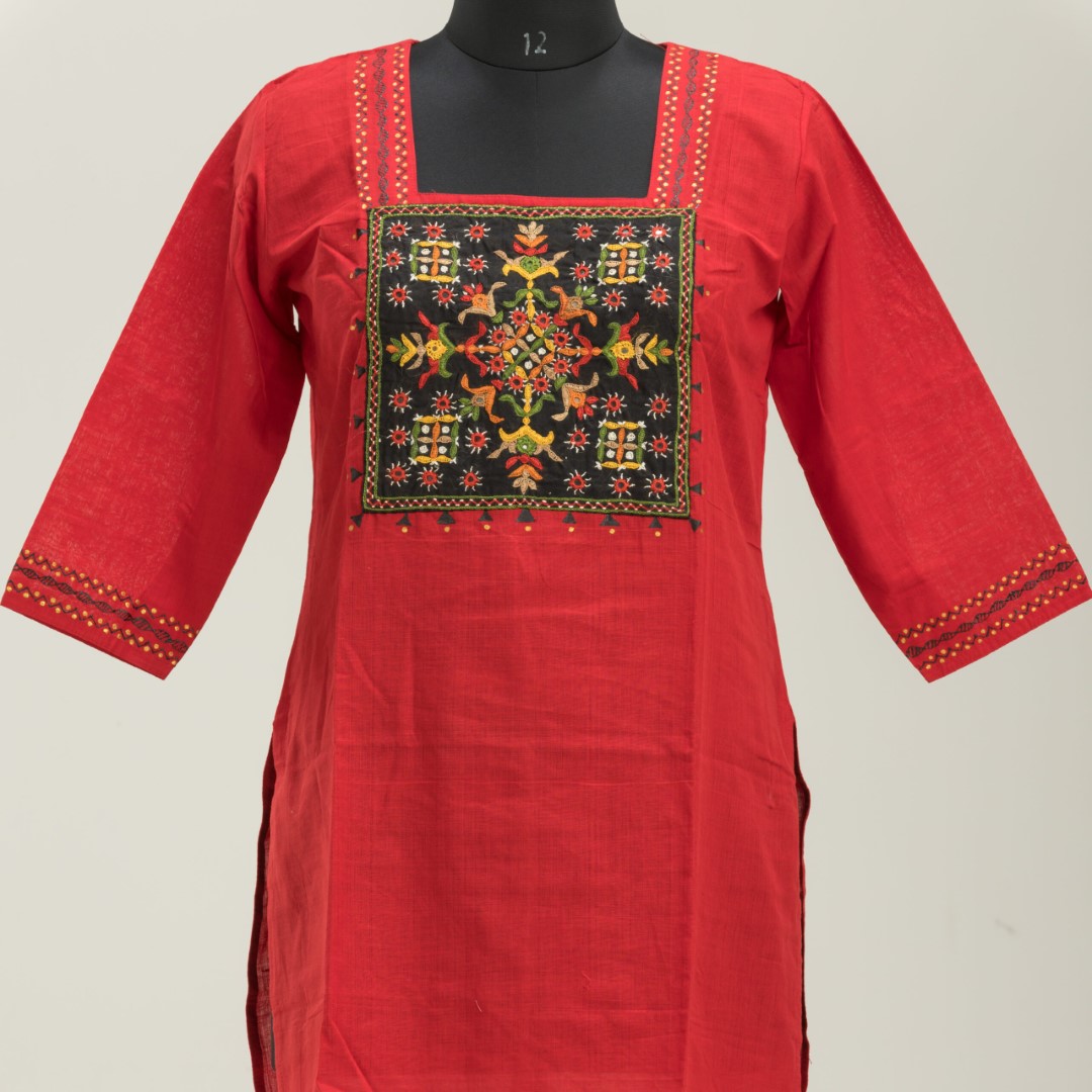 Hand Embroidered Khadi Cotton Kurti by Adrika