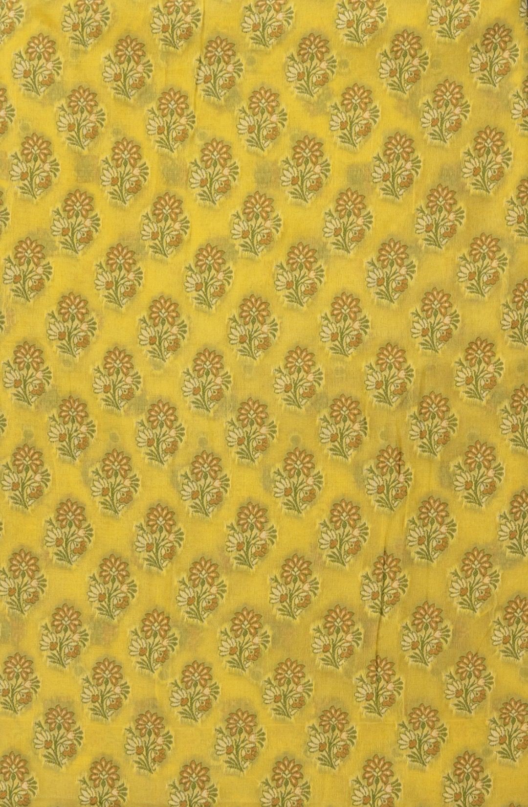 Adrika's luxurious Banarasi Chiffon Yellow Coloured Kurti & Dupatta Set with intricate Meenakari detailing