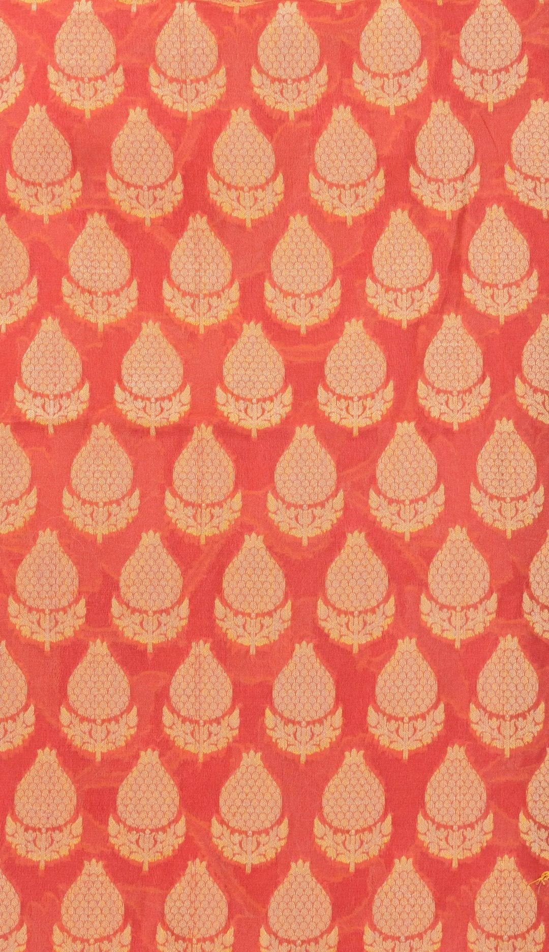 Handcrafted Pure Handloom Banarasi Chiffon Neon Orange Kurti & Dupatta Set by Adrika"