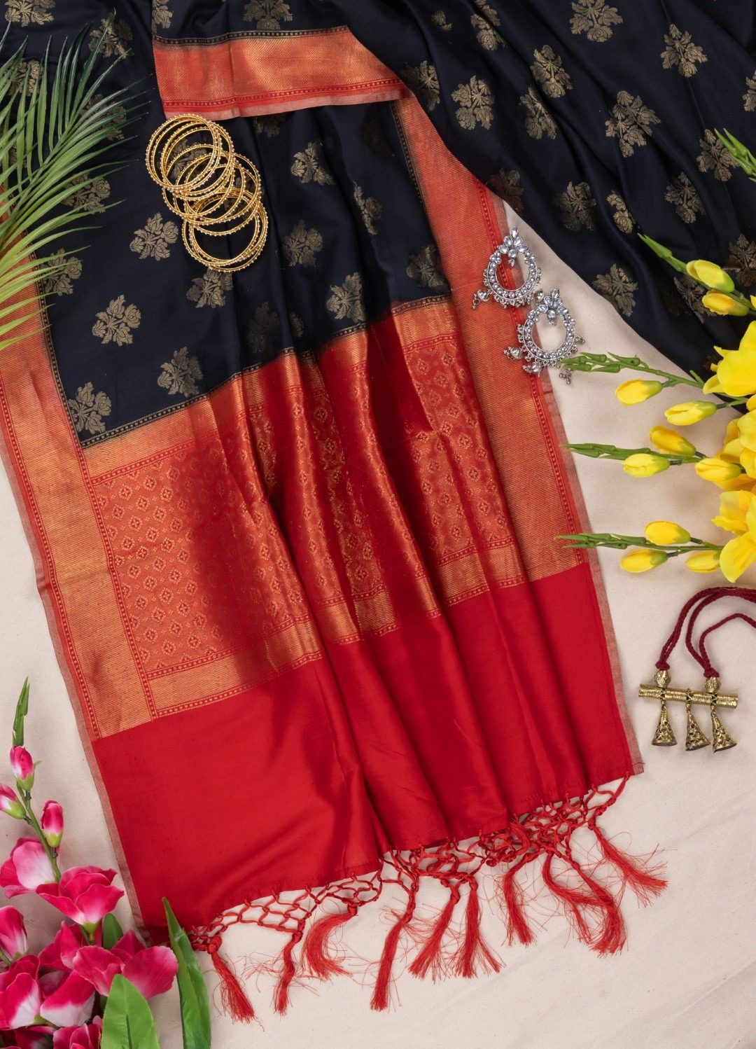 Adrika's artisanal Banarasi Katan Jamewar Dupatta in classic design