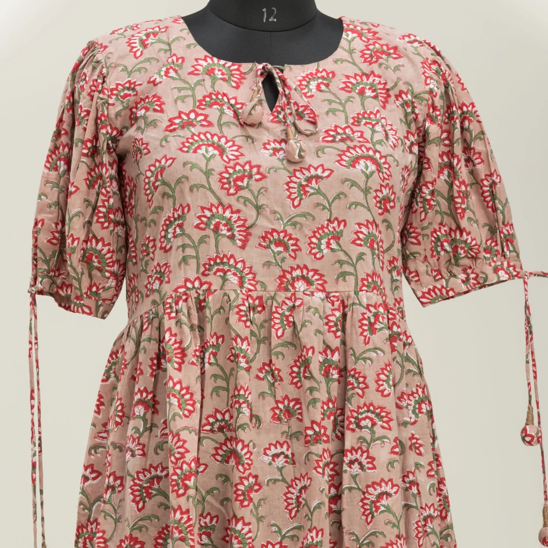 Adrika's Long Cotton Dress: Hand-Block Print Beauty