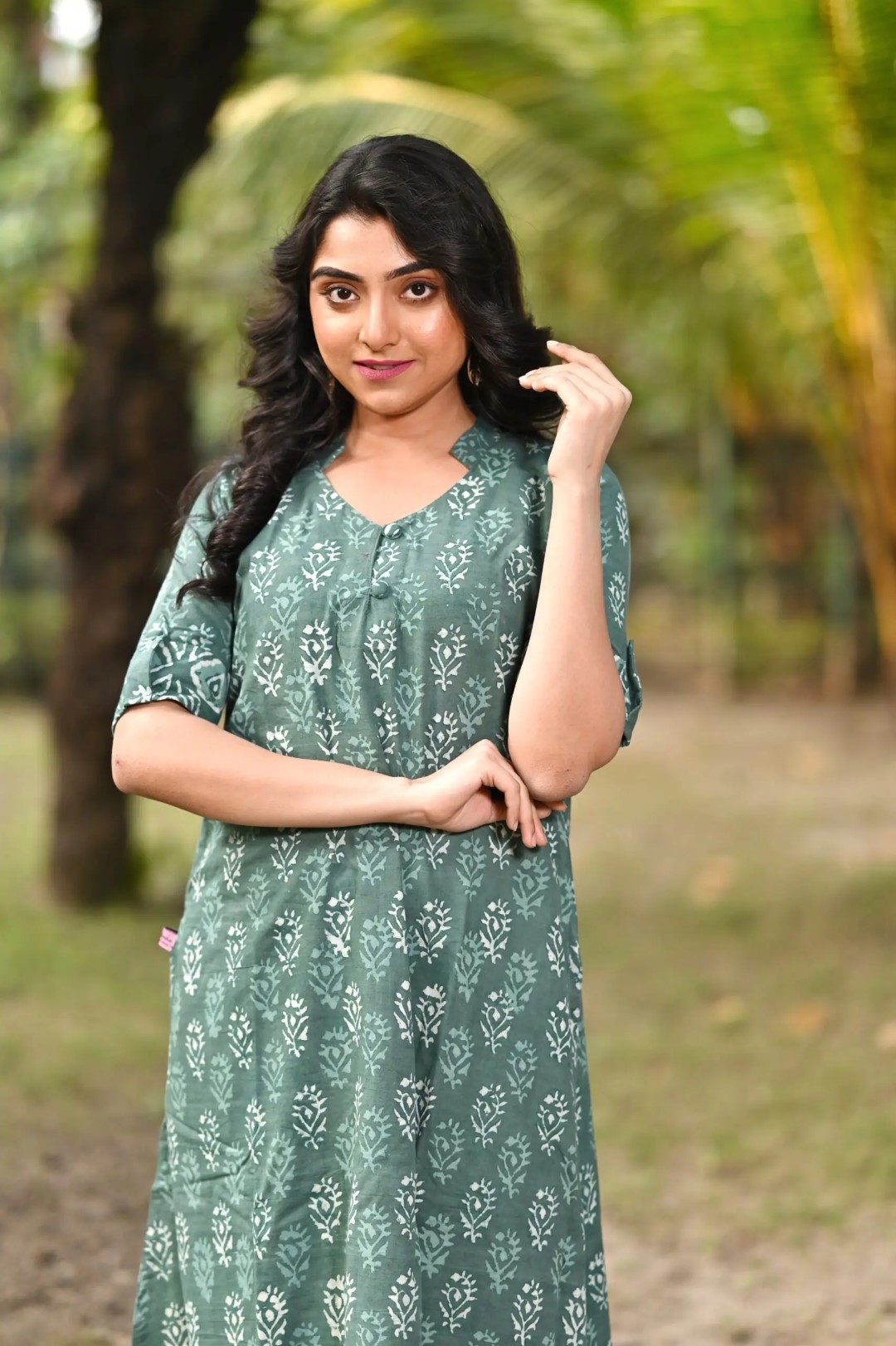 Pure cotton kurti set featuring intricate hand block patterns