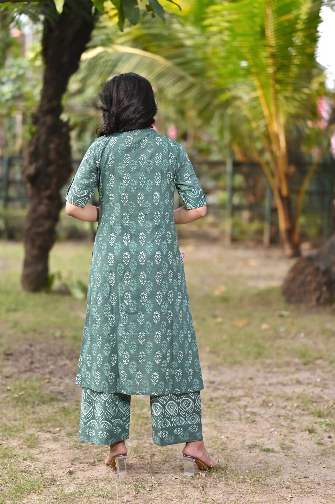 Ethnic cotton kurti and bottom set with handmade block designs