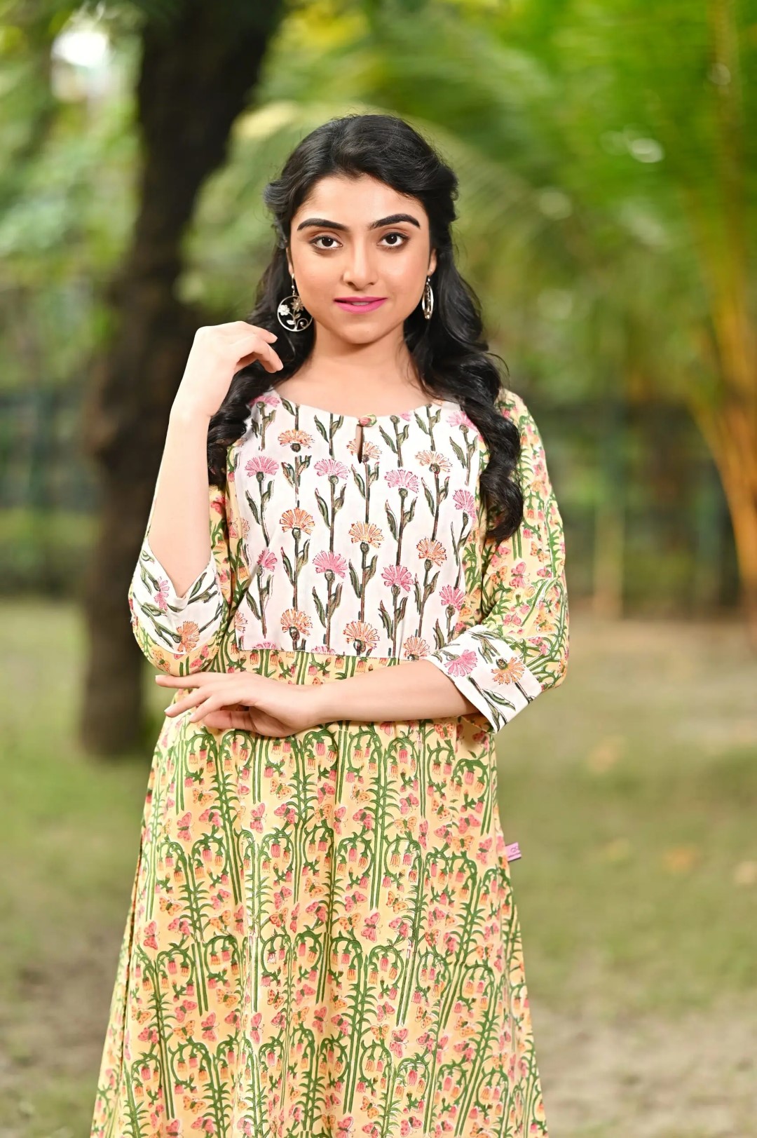 Artisanal pure cotton kurti set featuring hand block designs