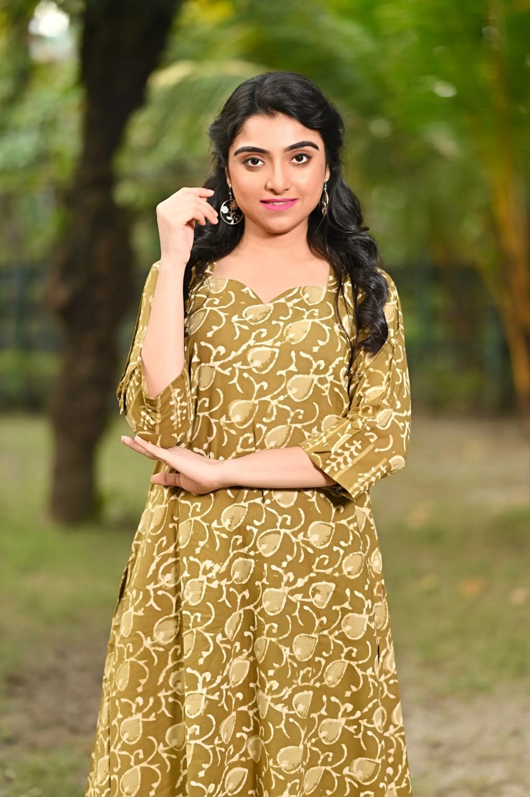 Ethnic Indian cotton kurti set with Dabu block prints