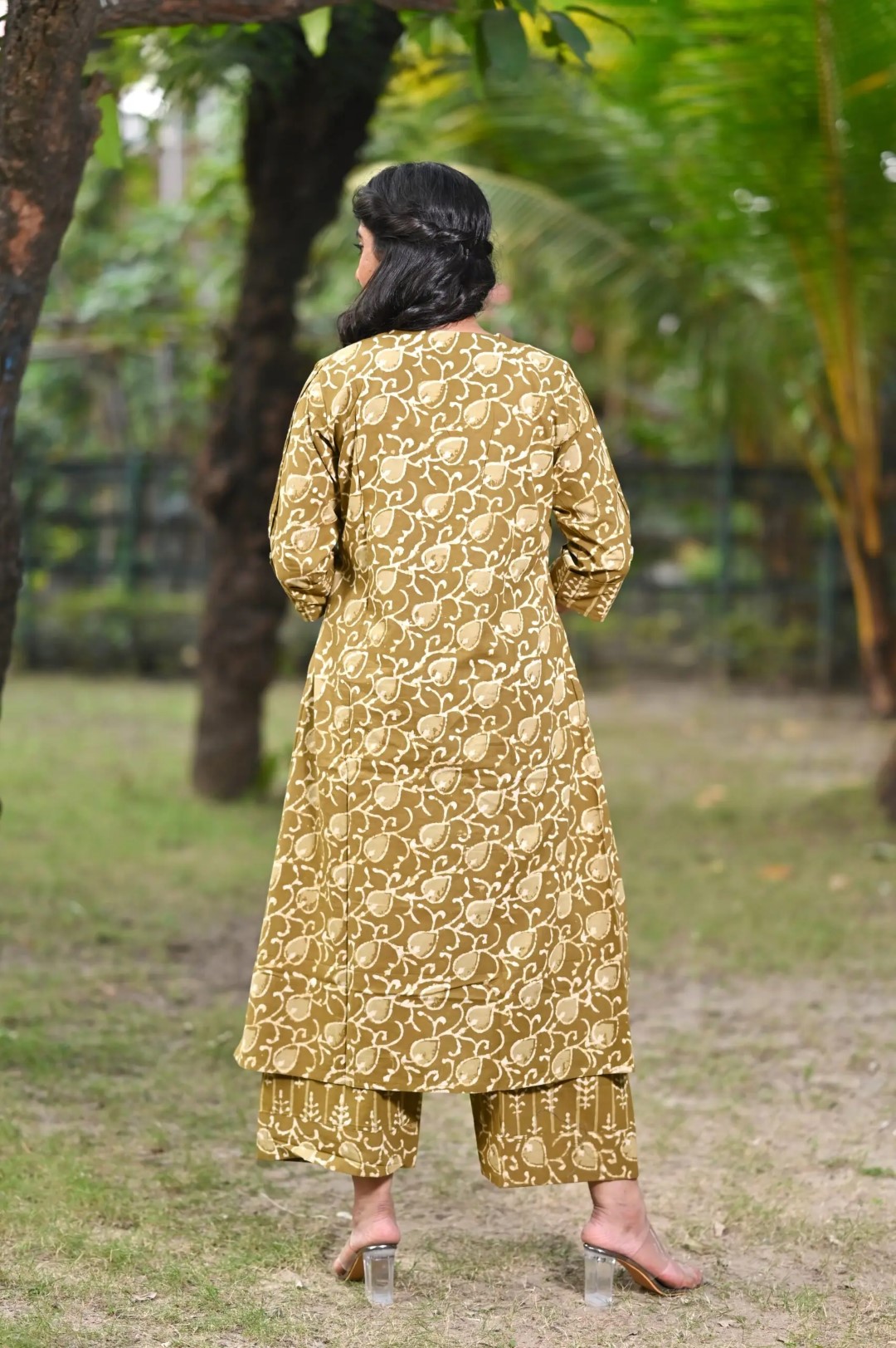 Dabu printed cotton two-piece kurti set from Adrika