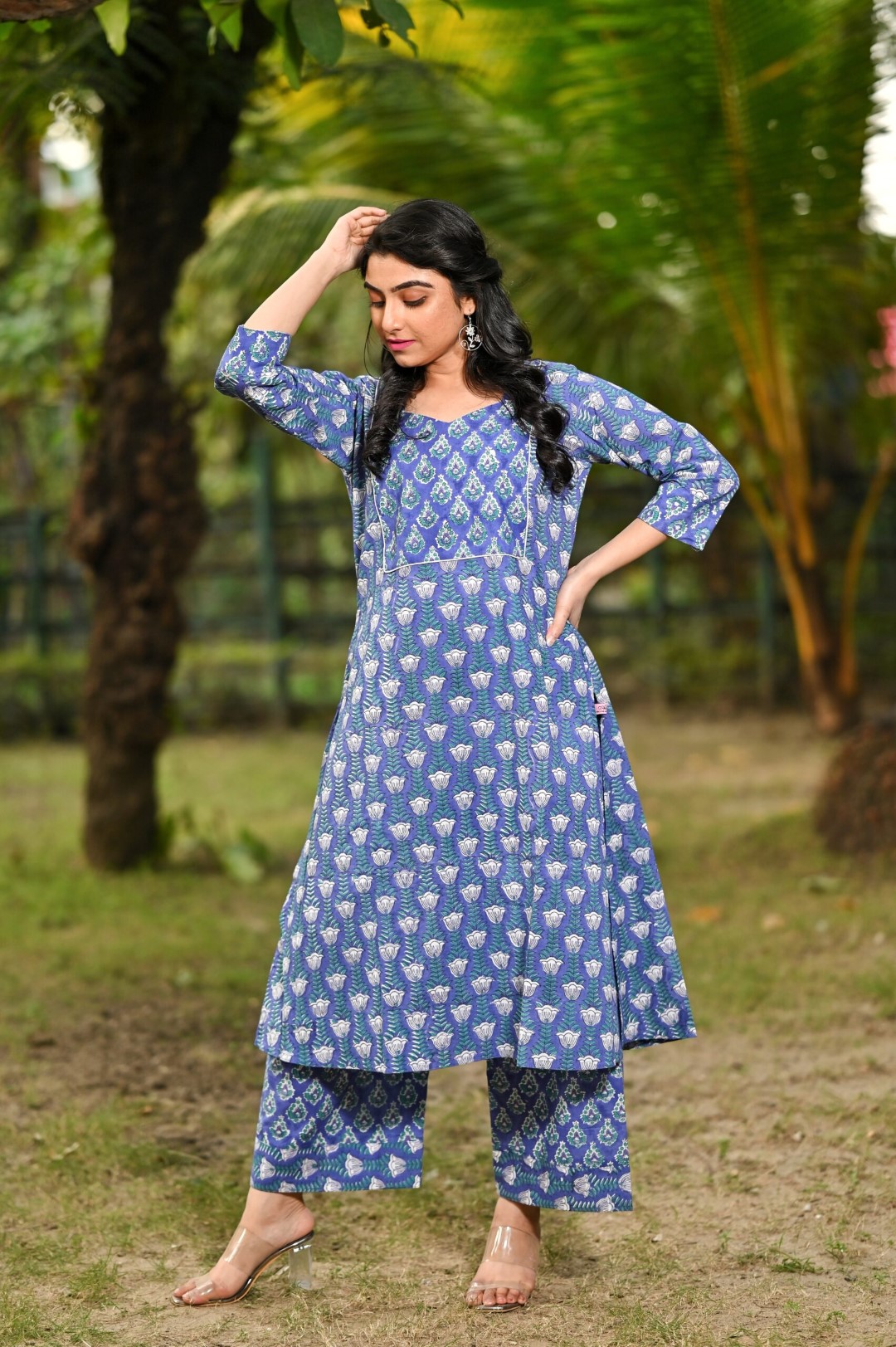 Hand block printed ethnic cotton kurti set with intricate designs