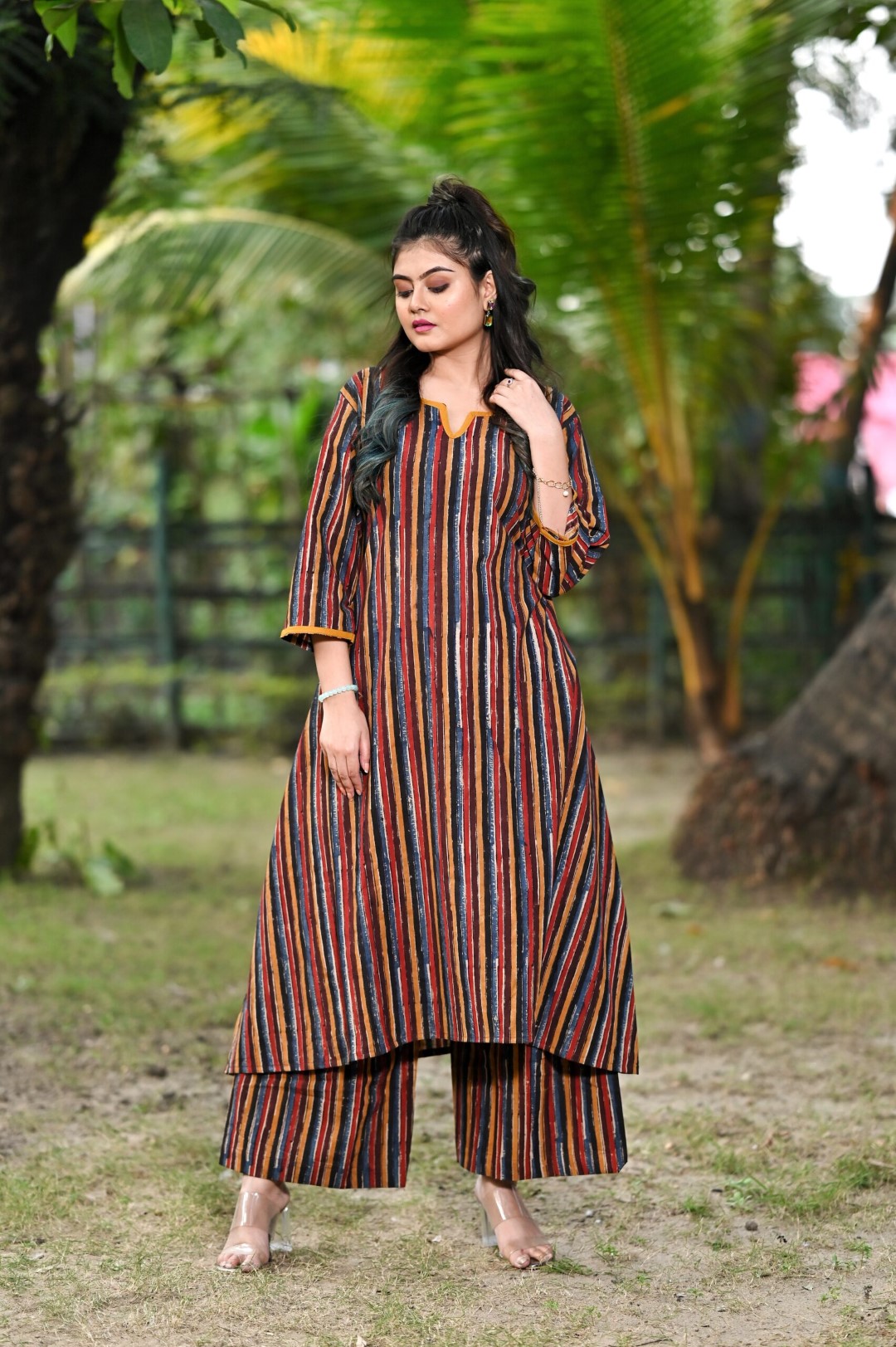 Handcrafted cotton kurti and pants set with traditional block prints