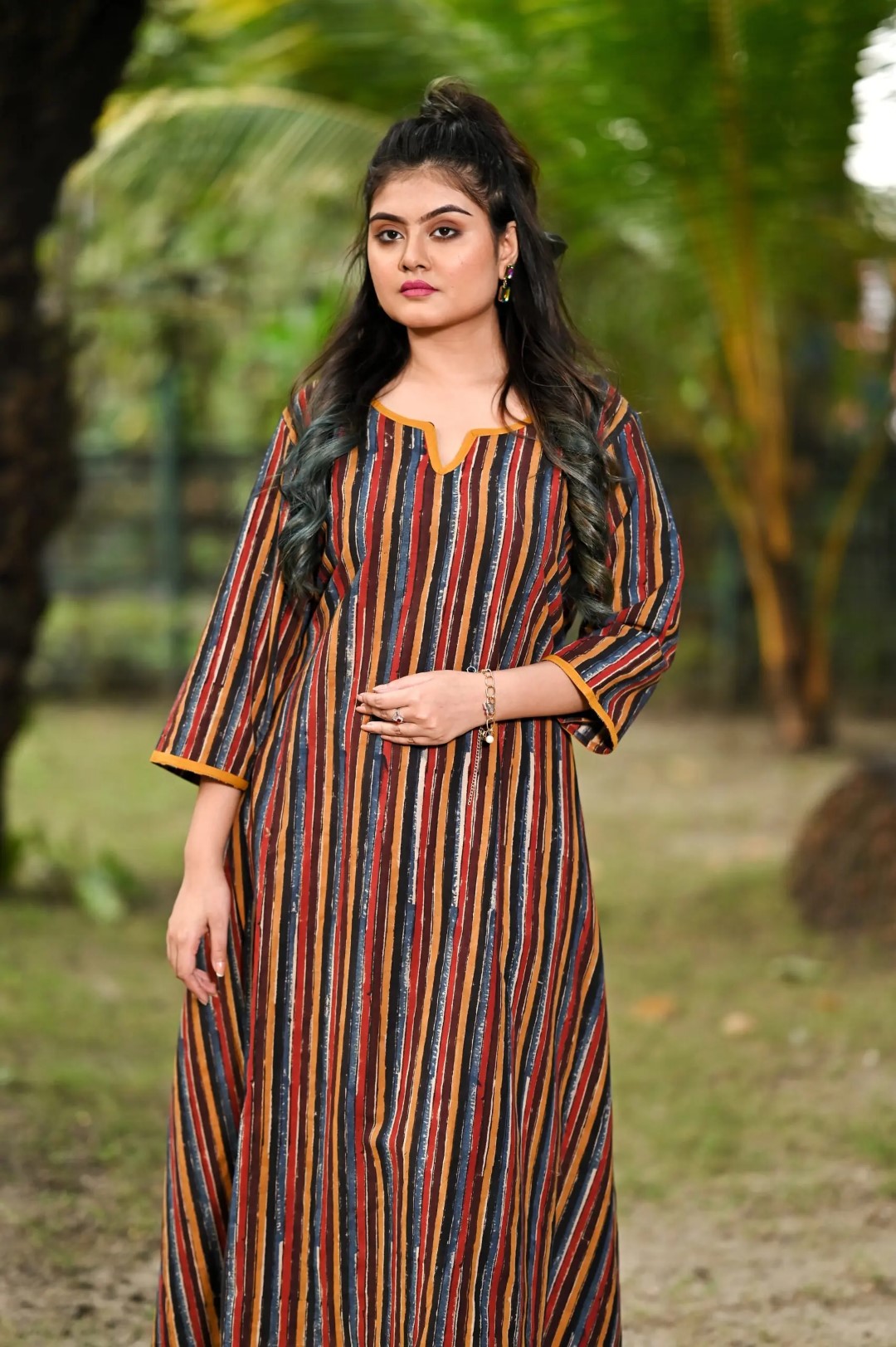Ethnic Indian cotton kurti set with hand block prints